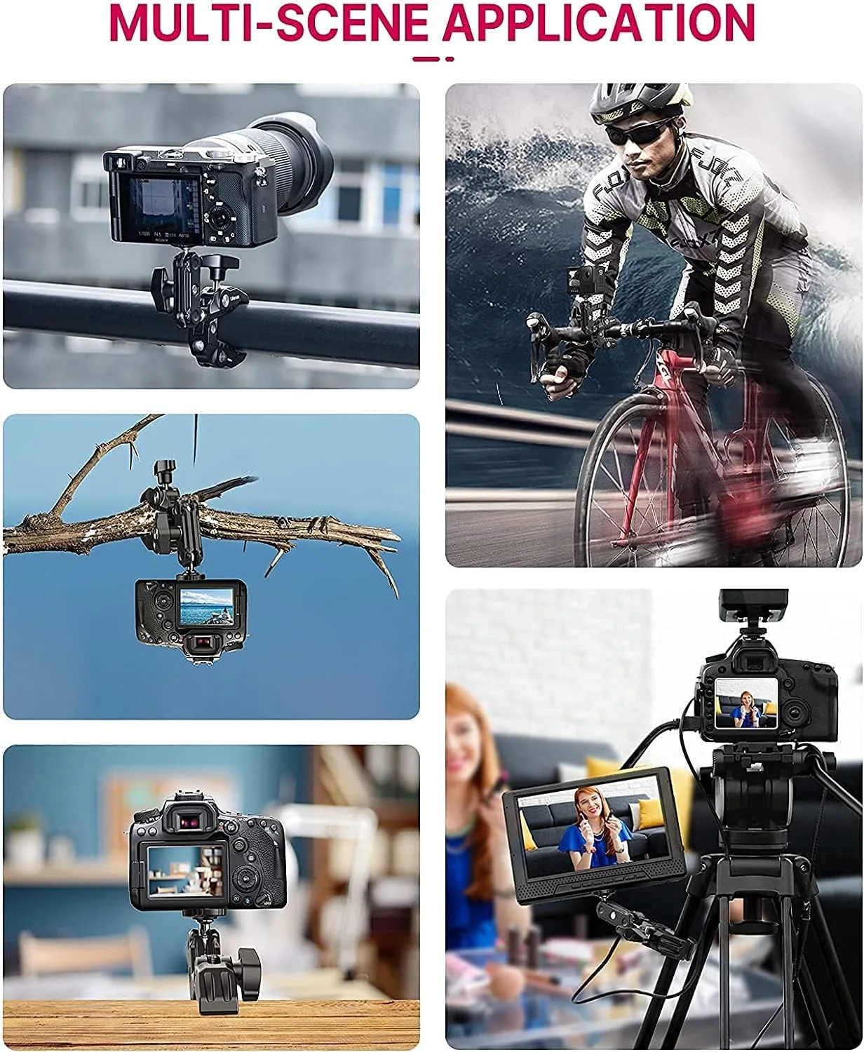 ULANZI Super Clamp Camera Clamp Mount Monitor 360° Ballhead Magic Arm Double Ball Head Adapter with 1/4"-20 & 3/8"-16 Thread for Canon Nikon DSLR Camera/Gopro/LED Lights/Ronin-M/Ronin MX/Freefly MOVI