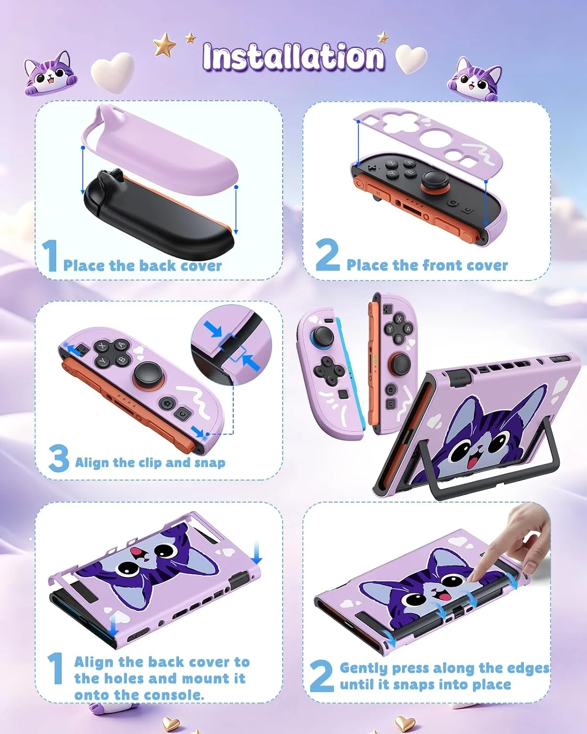 Switch 2 Cute Case, FYOUNG Dockable Kawaii Cat Protective Cover Shell
