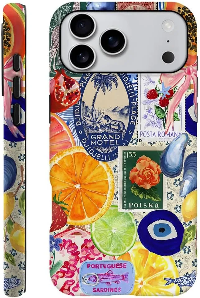 Case Compatible with iPhone 18 Pro Max/iPhone 17 Pro Max,Fall Prevention Hybrid 2-Layer Hard Shell Phone Cover for Girls Boys,Bow European Summer Lemon Collage