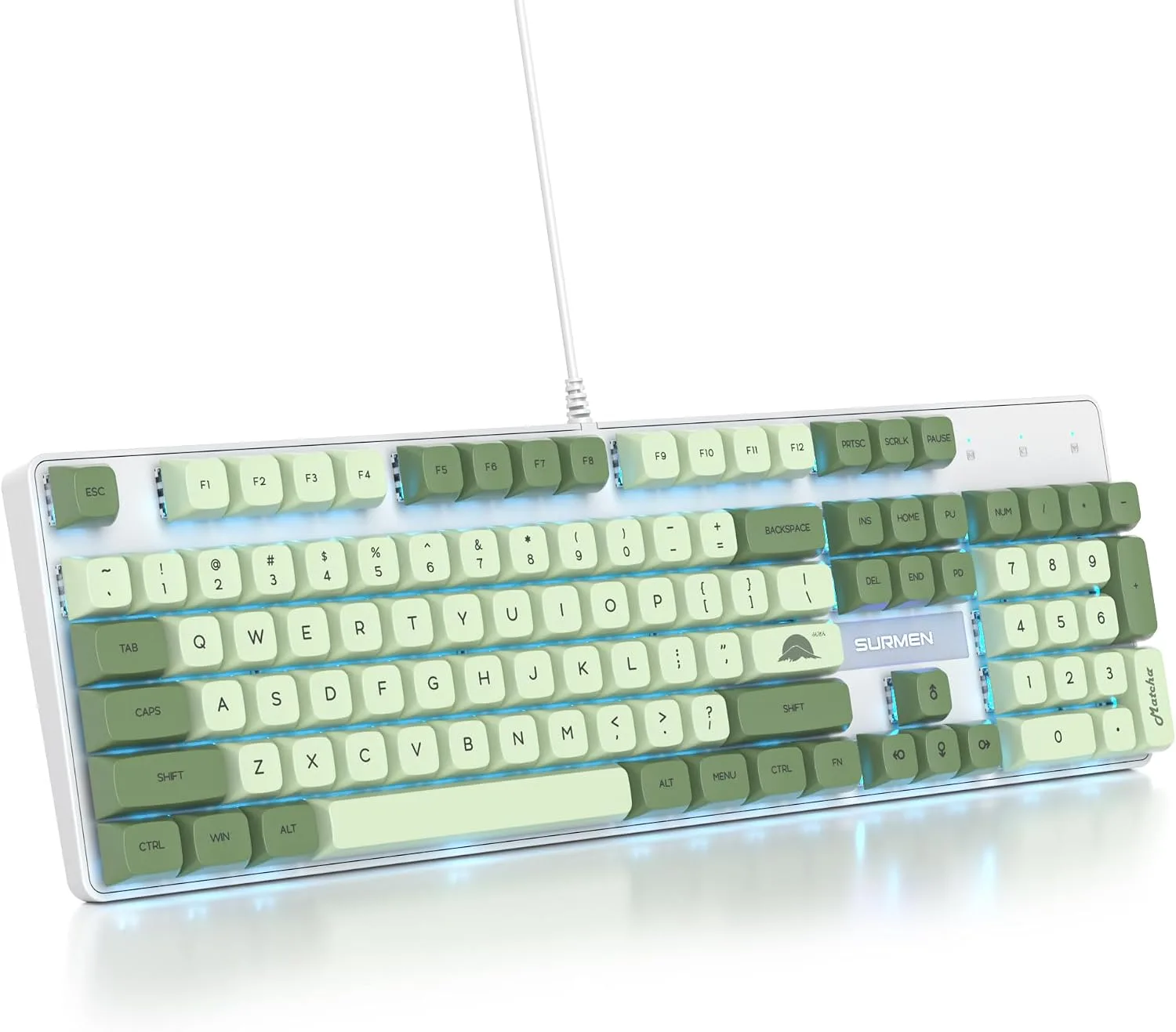 Teclado Gamer Owpkeenthy Full Size Mecánico Verde 104 Teclas Red Switch