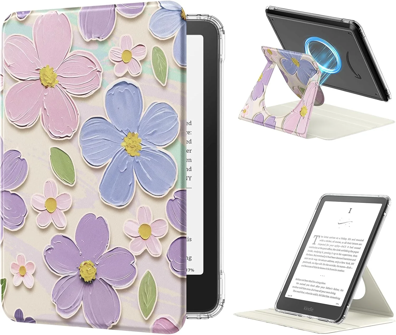 MoKo 360°Rotating Detachable Case for 7" eBook Reader,Oil Painting Flora