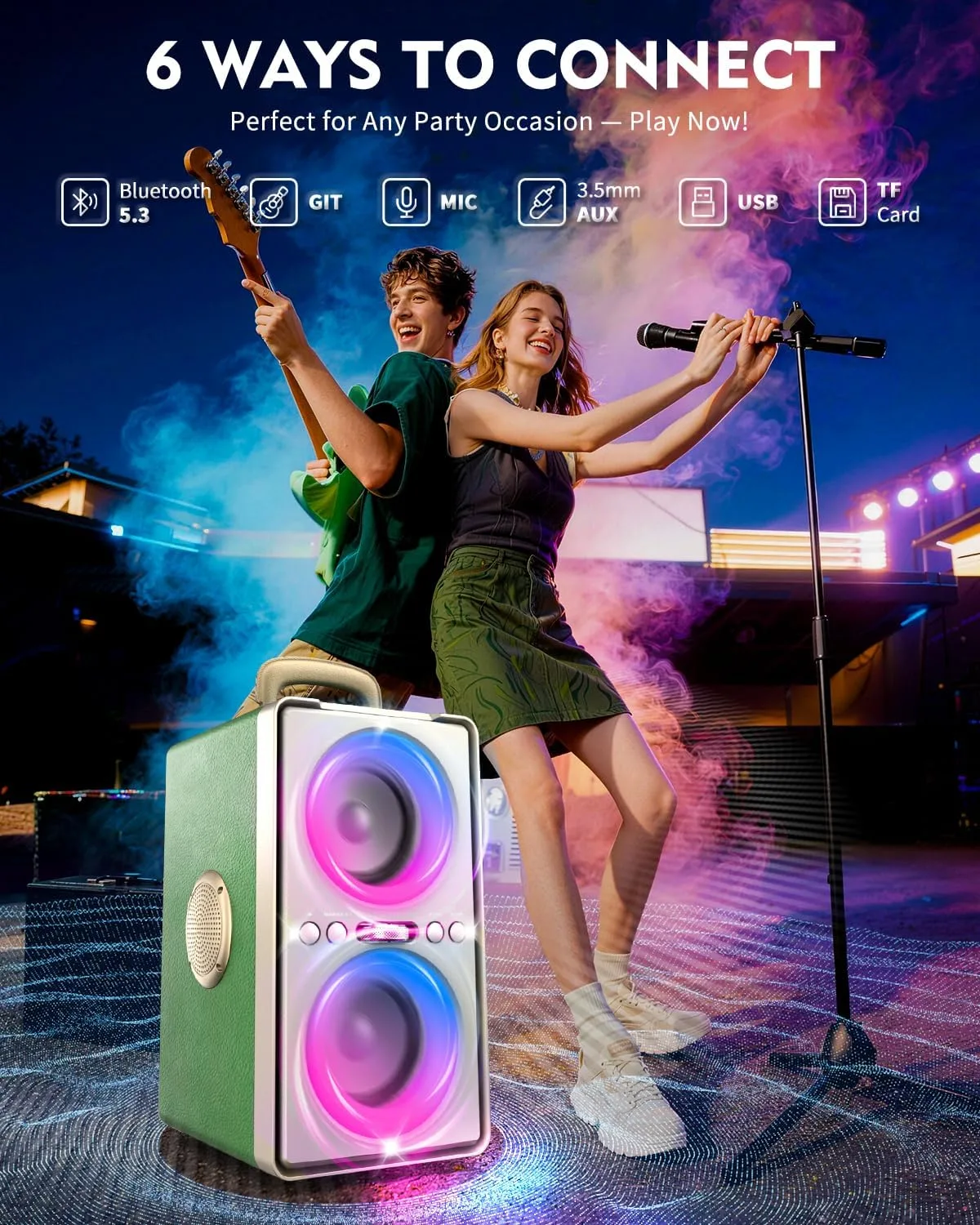 YIER Bluetooth Speaker, 240W Peak Loud Party Speaker with Deep Bass, Green