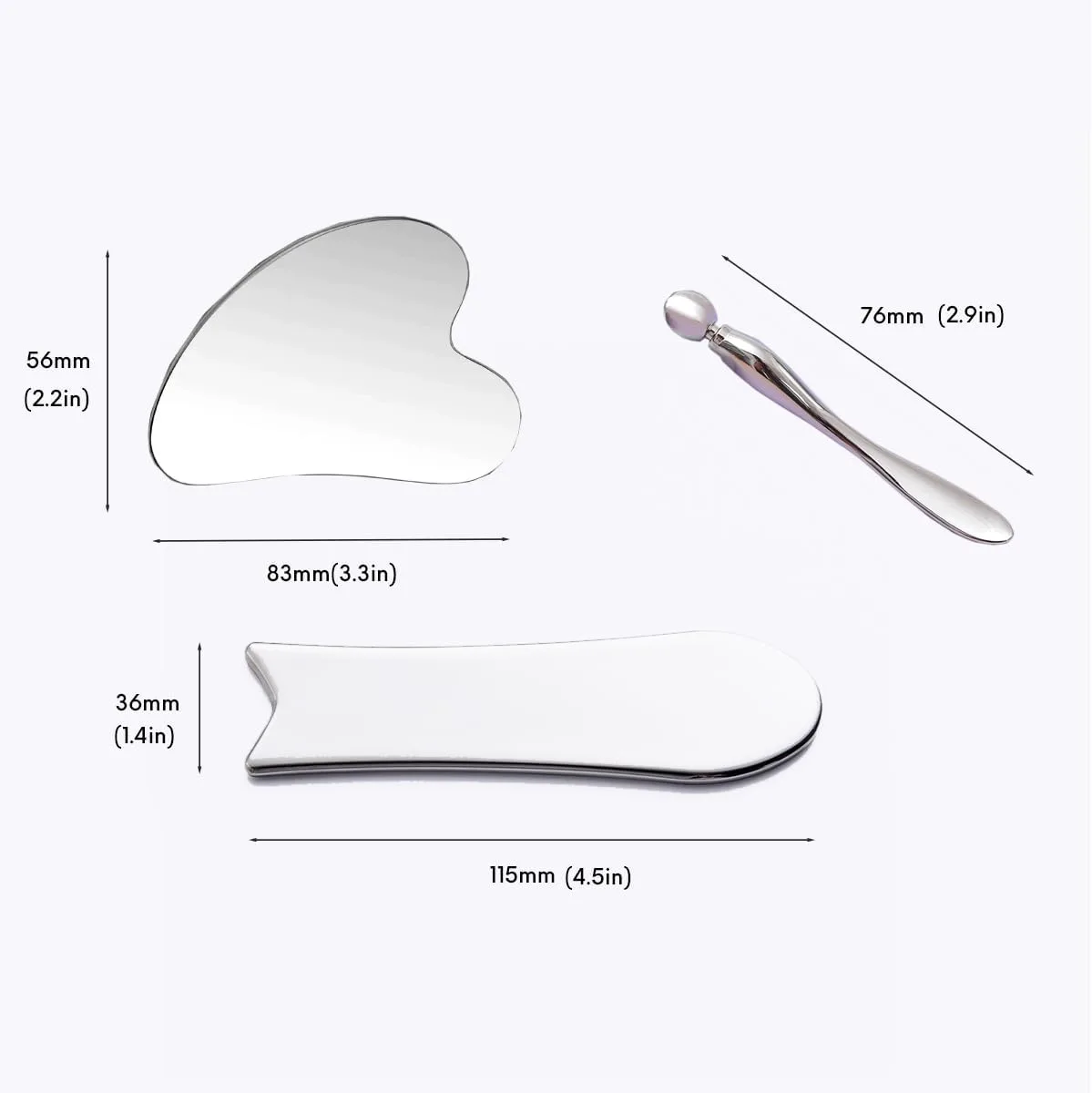 Stainless Steel Gua Sha Facial Tools 3 in 1 with Pouch,Facial Massage Tool Kit for Women’s Skincare Routine, Brighten and Sculpt Your Skin,Reduce Inflammation and Puffiness, Silver