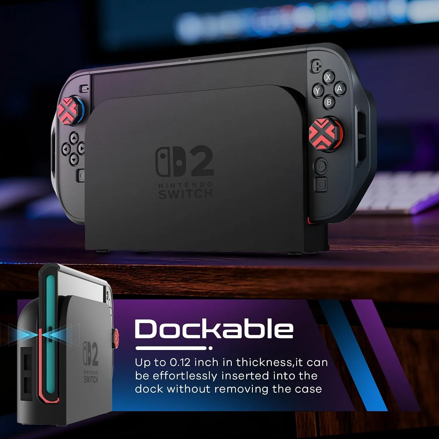 Toladoshop Dockable for Switch 2 Grip Case (2025) Accessories, Armor Slim Military-Grade Protection for Detachable 3PCS Design Joncon Holder with Screen Protectors and Joystick caps, Red