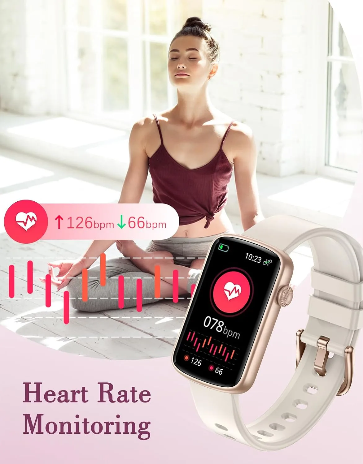 Fitness Watches for Women, LYNN2 Fitness Tracker with Heart Rate Monitor Blood Oxygen/Sleep Tracker Pedometer, Slim Step Tracker Watch for iOS/Android Phones Waterproof (Milky White)