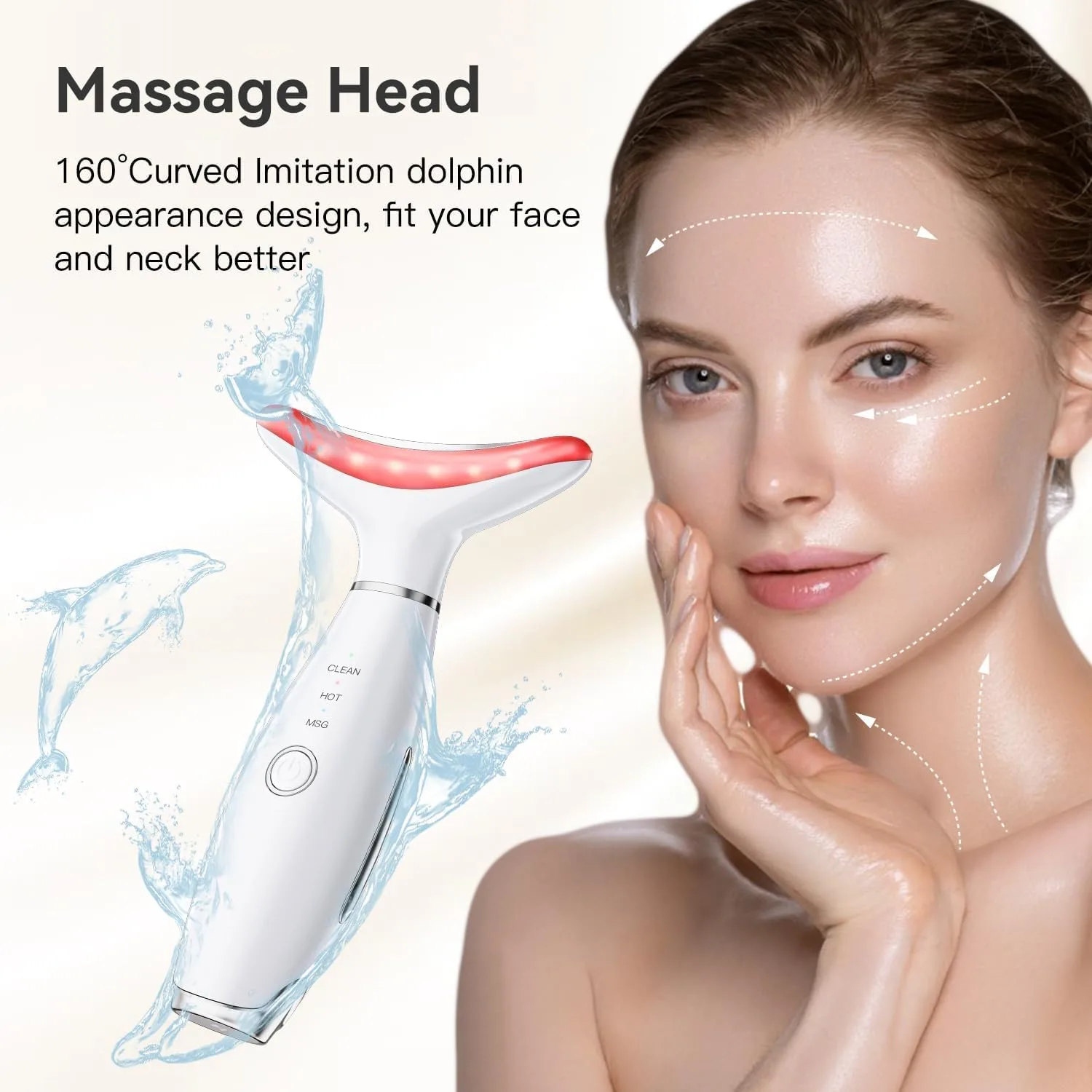 Face Massager -7 Color Red-Light-Therapy for Face and Neck for Wrinkles, Double Chin, Vibrating Facial Massage (White)