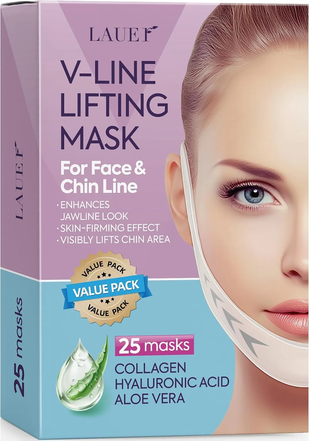 LAUER COSMETIC V Shaped Hydrogel Chin Mask with Collagen, 25 Count