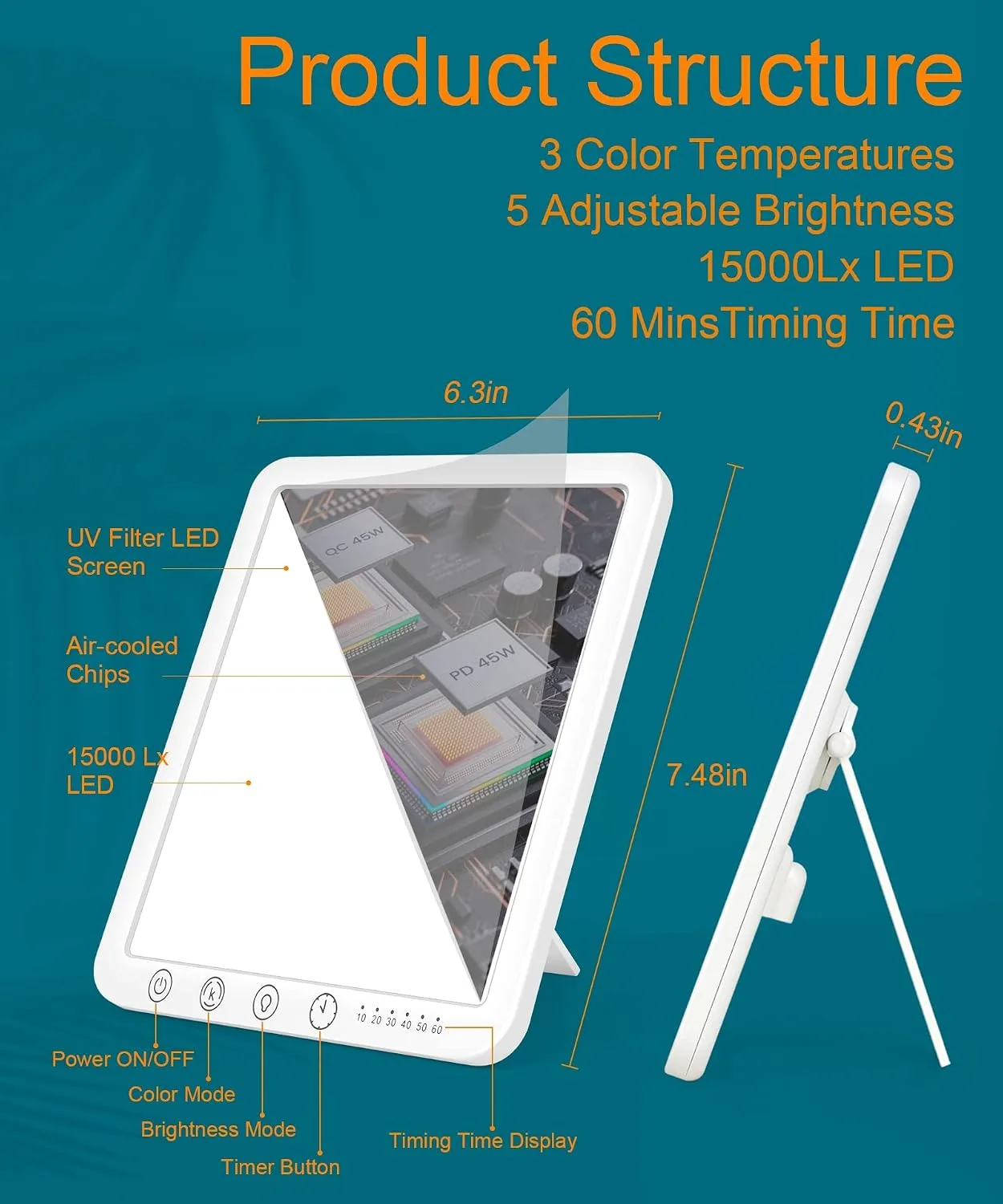 Sotipevs Light Therapy Lamp - 15,000 Lux UV-Free Therapy Light with 3 Color Temperatures and 6 Timer Settings, Touch Control Happy Lamp for Home/Office Use to Lift Mood