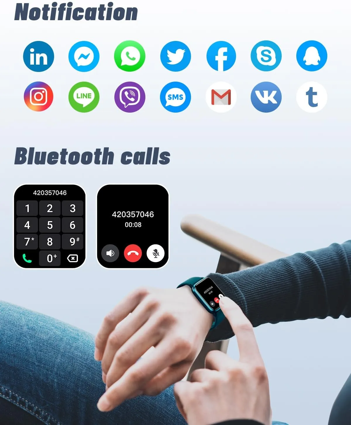 GRV Smart Watch for Men Women, Bluetooth Call, for iPhone Android Teal