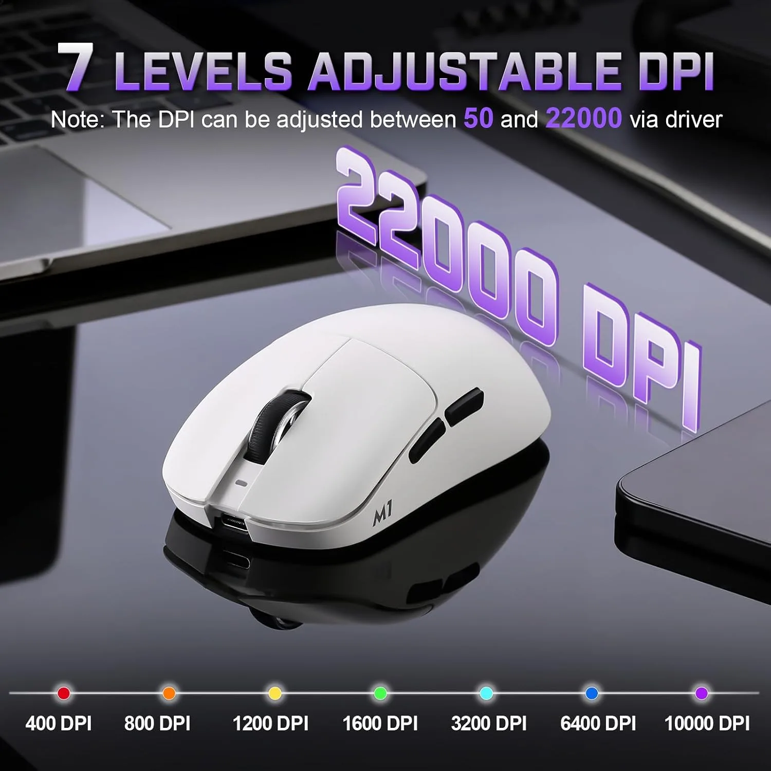 YUNZII M1 PAW3311 Sensor Wireless Gaming Mouse (White)