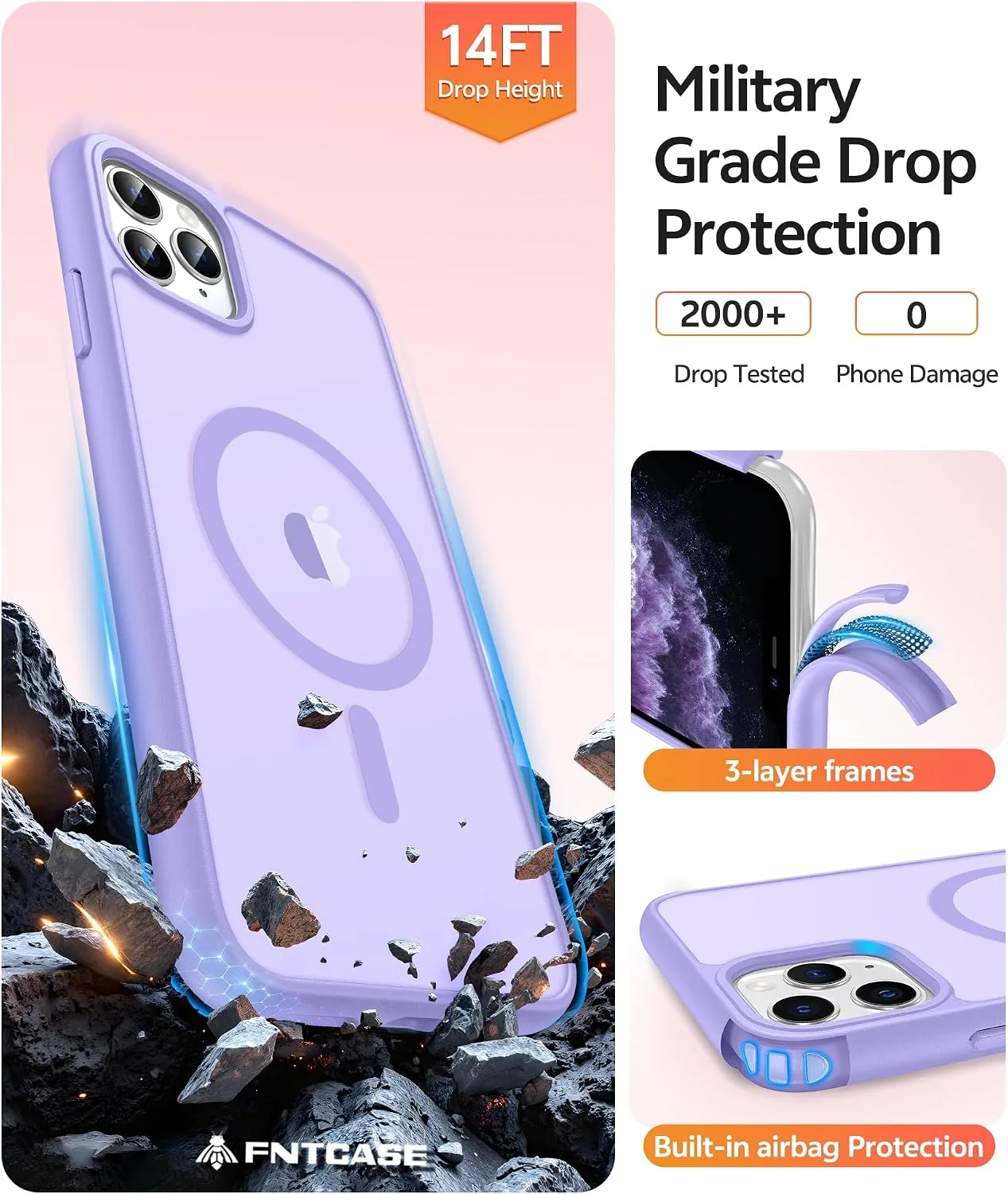 FNTCASE for iPhone 11 Pro Case, Fit for Magsafe, Light Purple