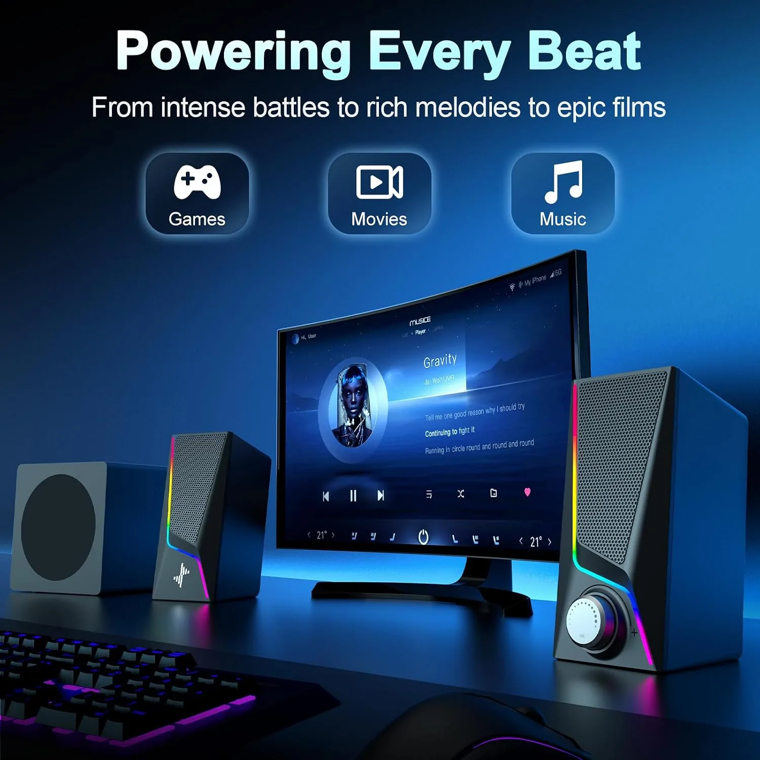Nylavee Computer Speakers with Subwoofer, 2.1 PC Speakers, Bluetooth 5.4