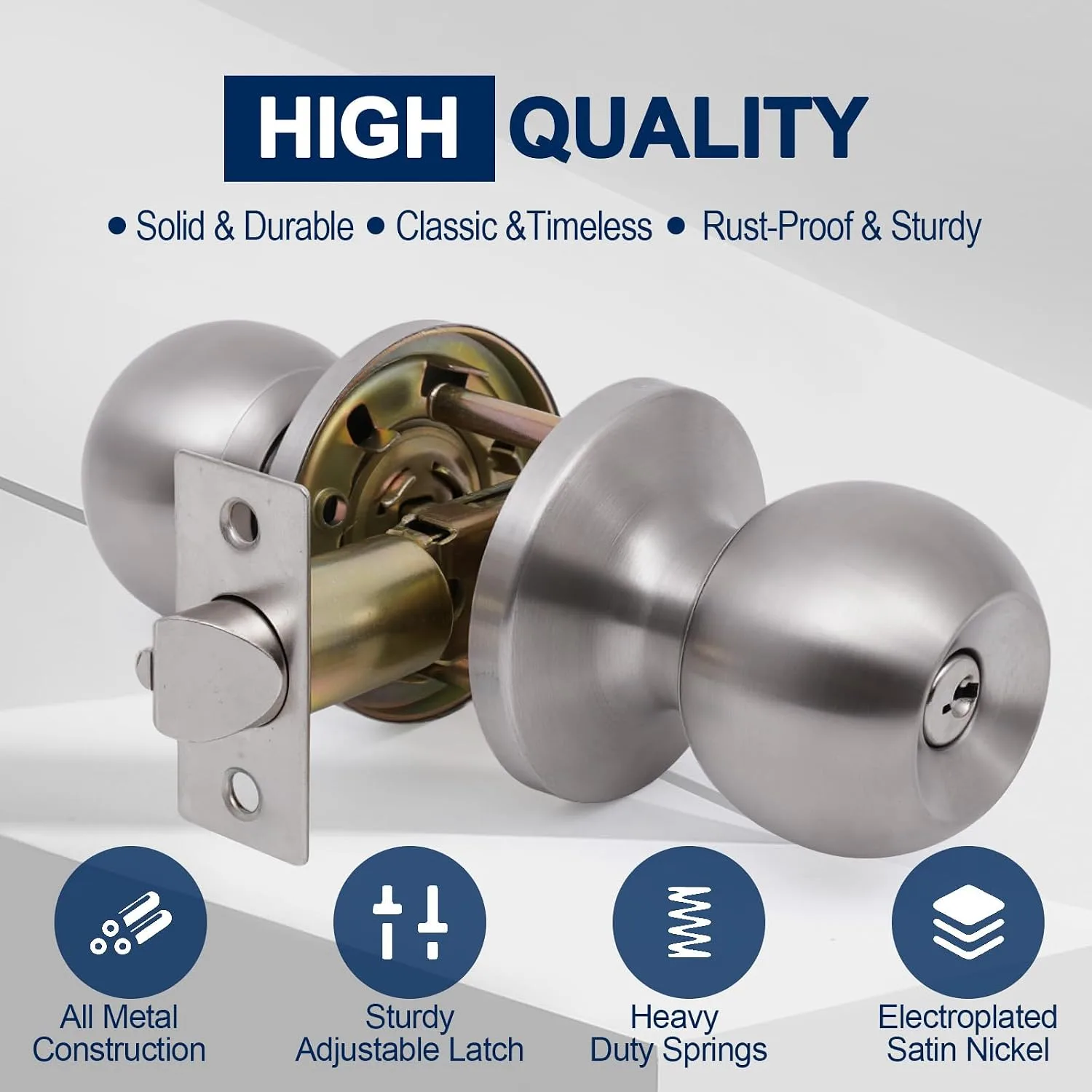 Lanwandeng Door Knobs with Lock and Key, Keyed Entry Door Knob, Exterior and Interior Door Lock, Door Handle Satin Nickel