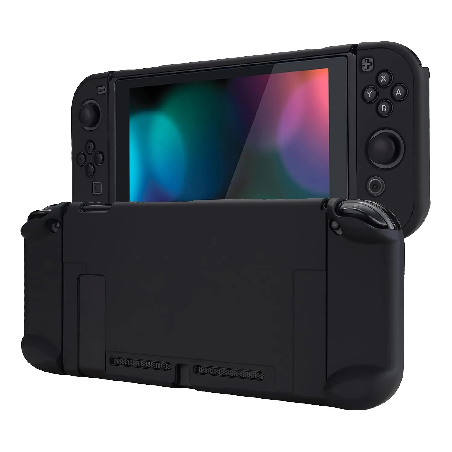 eXtremeRate PlayVital Back Cover for Nintendo Switch Console, Handheld Controller Separable Protector Hard Shell for NS Joycon,Dockable Protective Case for Nintendo Switch - Black (NOT for Switch 2)