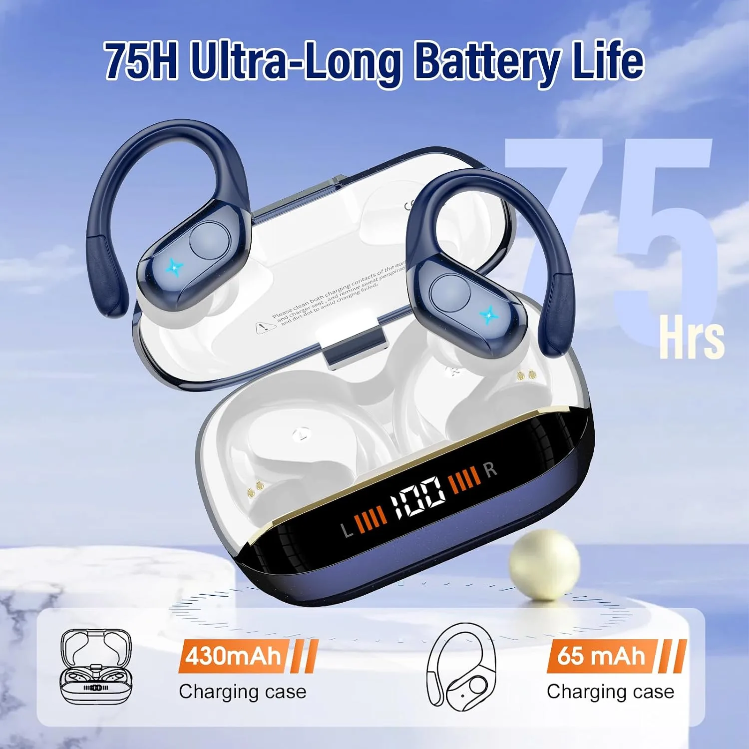 Wireless Earbuds Bluetooth 5.4 Headphones Sports, 75Hrs Bass Hi-Fi Stereo
