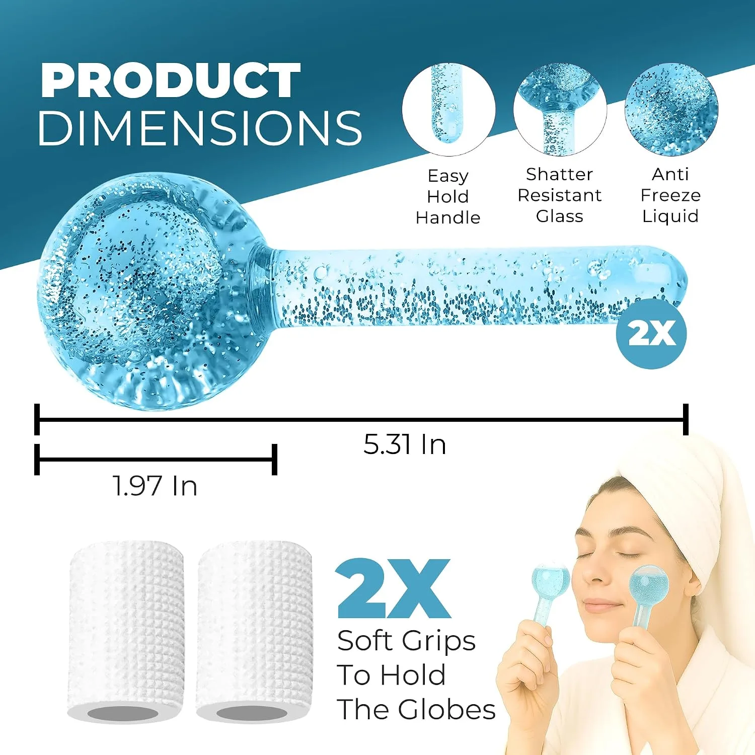 Ice Globes for Face 2Pcs – Freezer Safe Ice Globes for Facials, Skin Tightening & Anti-Aging – Reusable Facial IceGlobes to Reduce Puffiness & Wrinkles of Face, Neck & Eyes– Blue