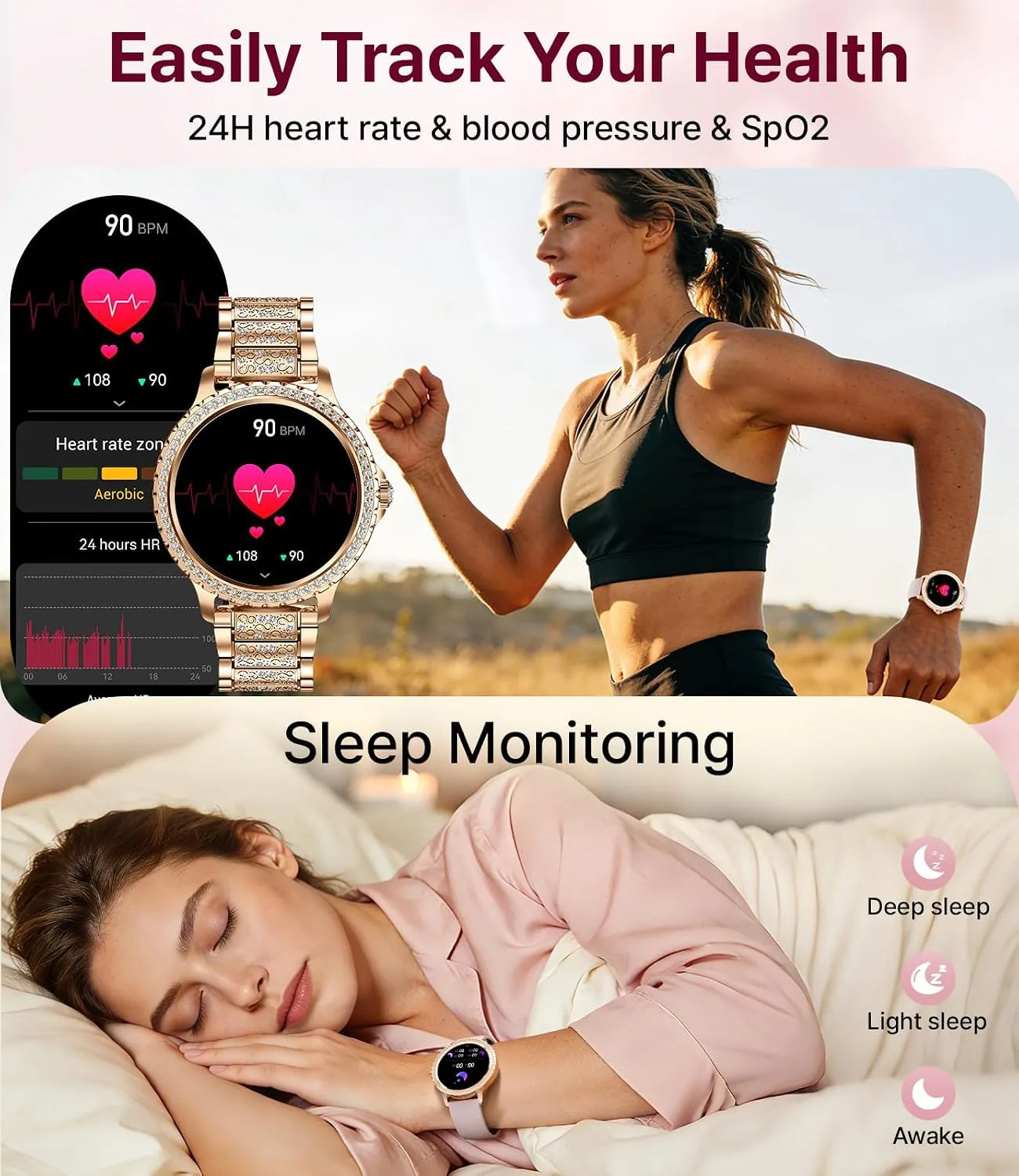 LIGE Smart Watches for Women,1.32" HD Fitness Tracker Watch with Answer/Make Call,AI Voice Control,Heart Rate/Calories/SpO2 Monitor 100+ Sport Modes Ladies Smart Watch for Android iOS (Gold)