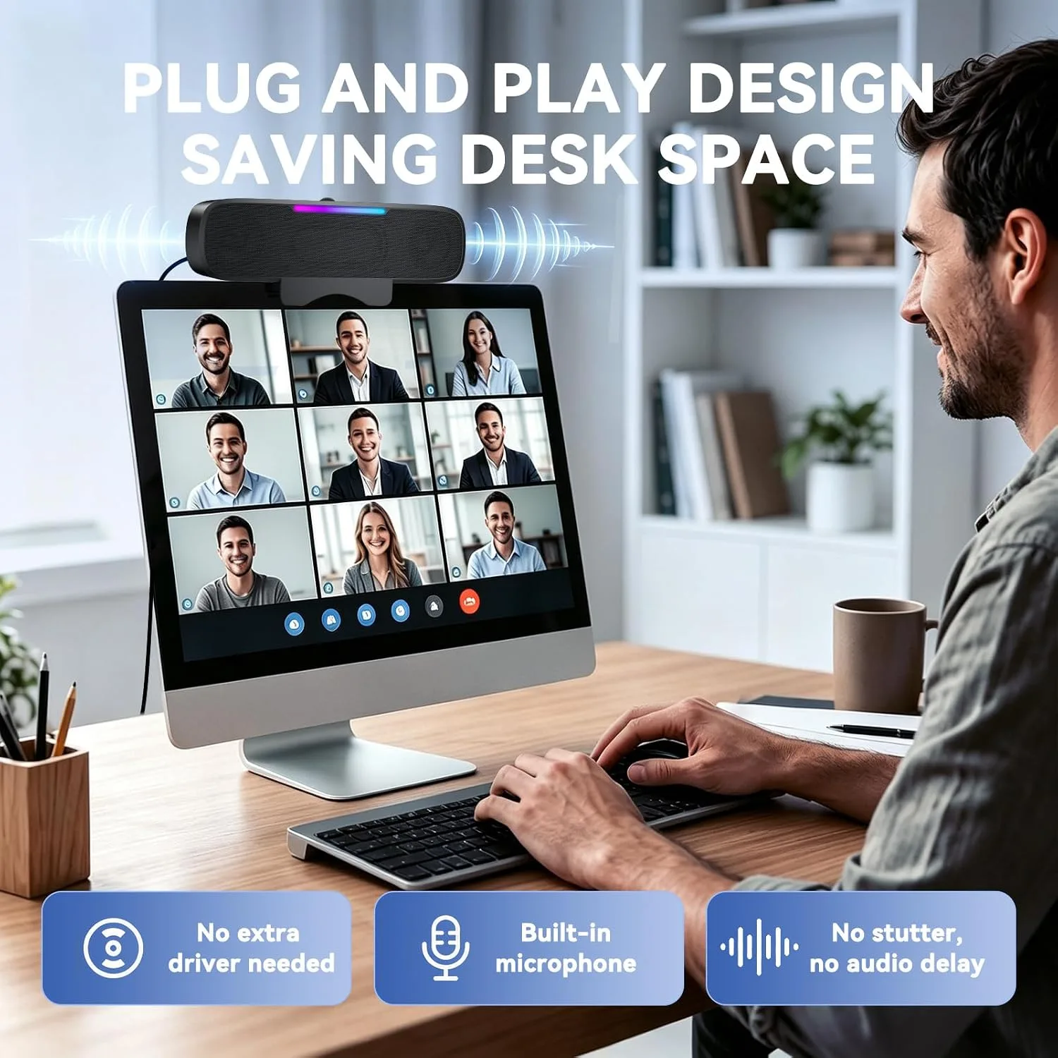 OHAYO Computer Speakers for Desktop PC, USB Plug-in with G-Sensor/16W/BT5.3
