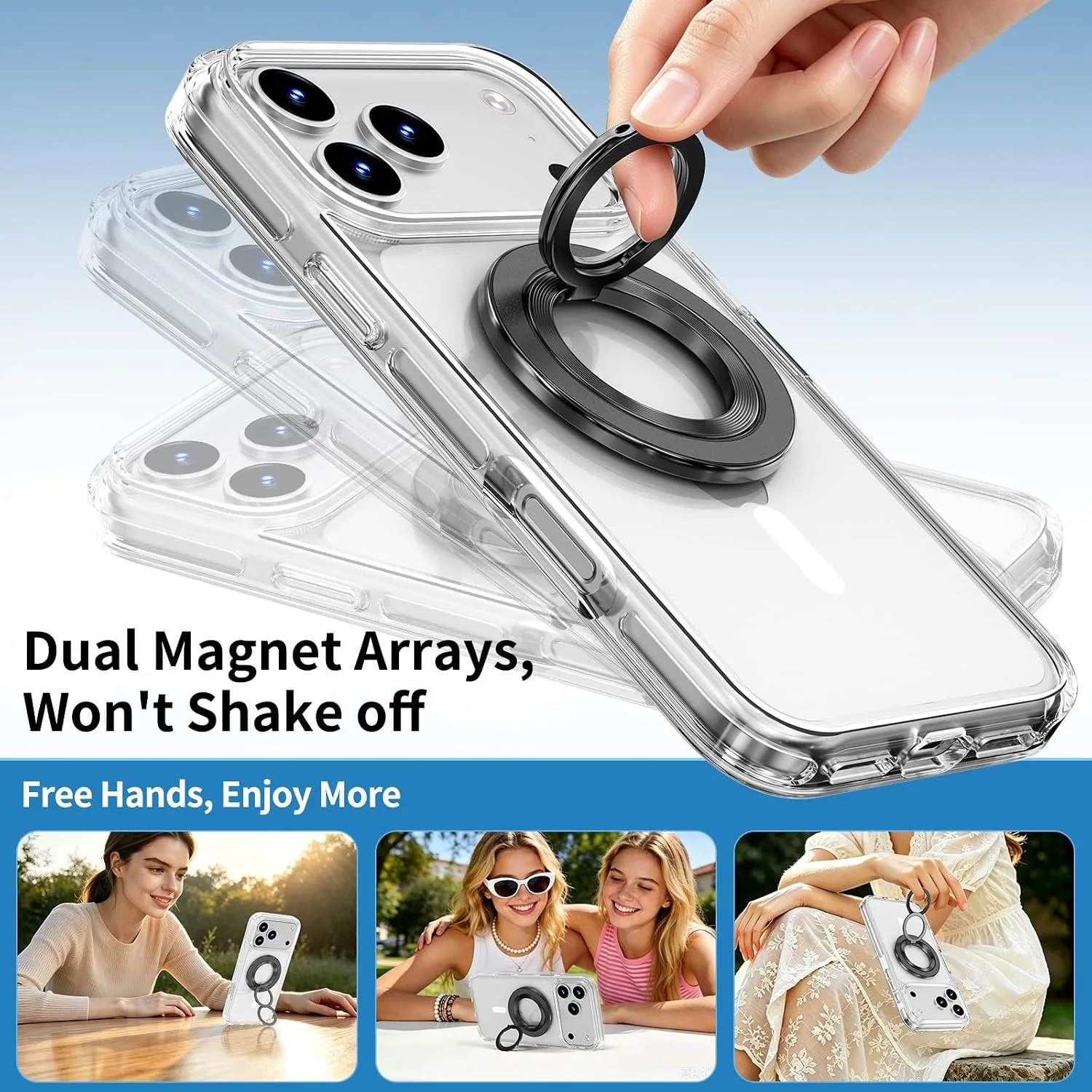 COOLQO for iPhone 18/17 Pro Max Case Clear 360 Spin Magnetic Black Stand
