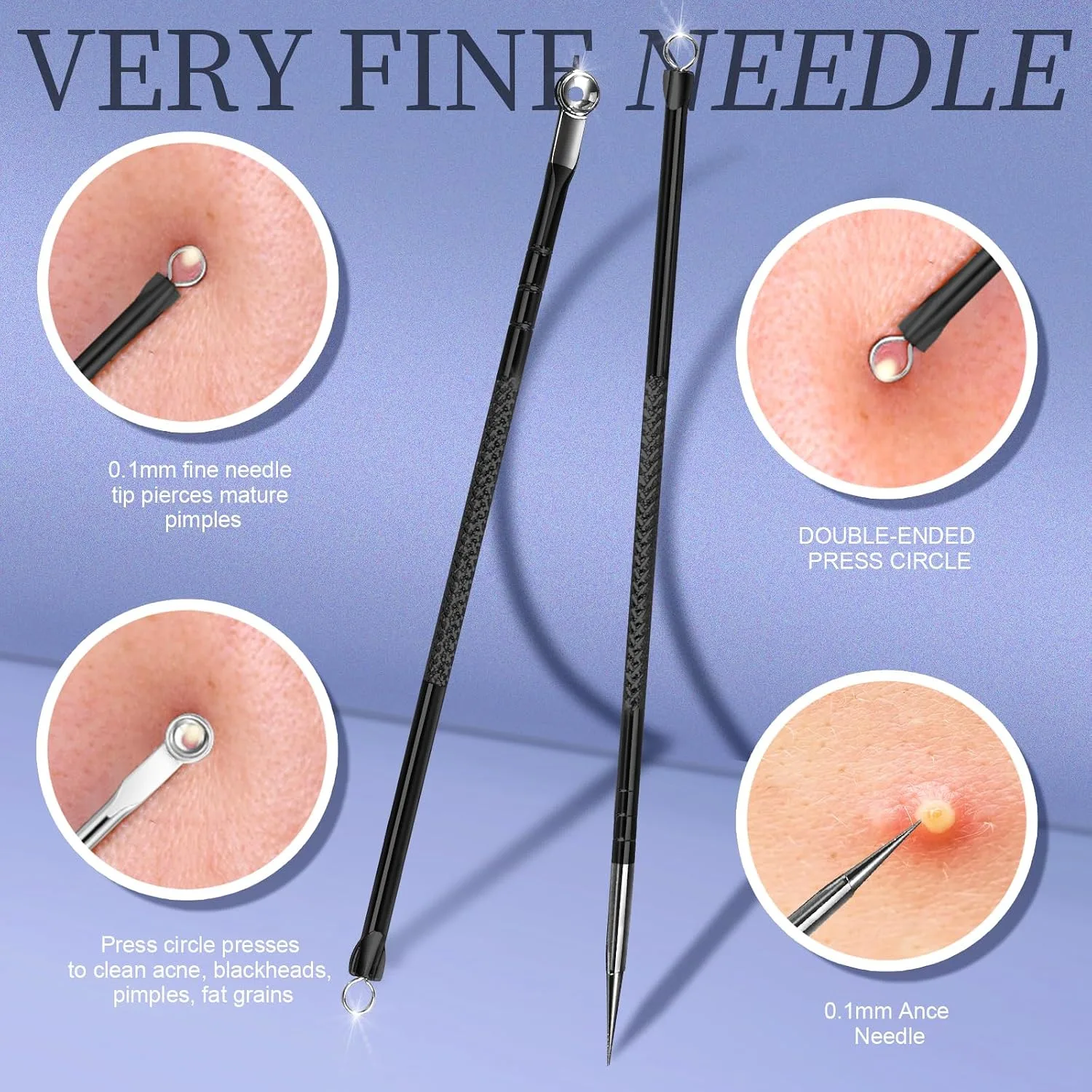 Teenitor Blackhead Remover Tools, Pimple Popper Tool Kit, Ingrown Hair Tweezers, Precision Tweezers, Surgical Grade Blackhead Extractor Pimple Extractor, Black