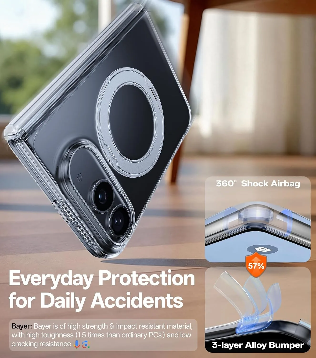 Anti-Yellow for iPhone Duo Case Clear with 360 Magnetic Kickstand