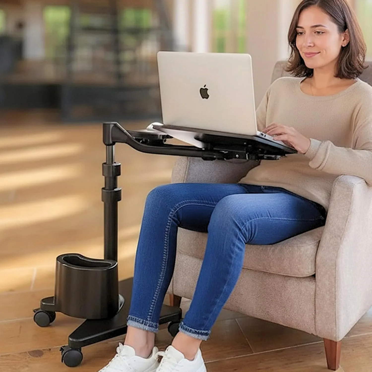 LEVO G2 Deluxe Rolling Laptop Stand, Height-Adjustable Desk with Mouse Tray