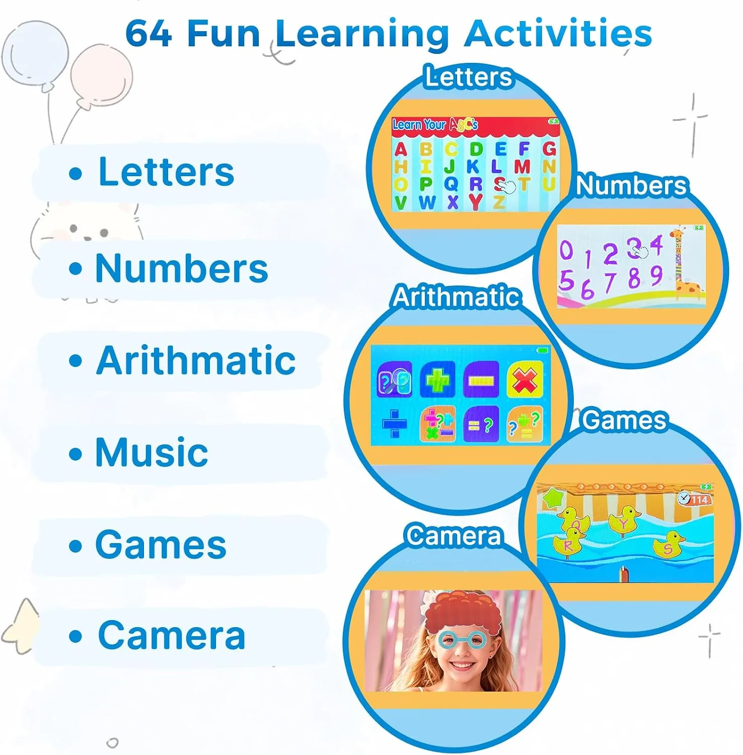 Kids Laptop with Camera, Educational Color Screen Laptop with 64 Learning Modes, Computer for Kids Ages 5+