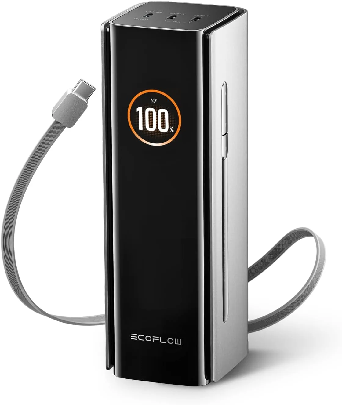 EF ECOFLOW Rapid Pro Power Bank, 4-Port with 300W Max Output, Portable Charger with 140W Built-in Cable, TSA-Approved, Smart APP, 3950x7mAh, for MacBook Pro/Air, iPhone 17/16 Series, Laptops, and More