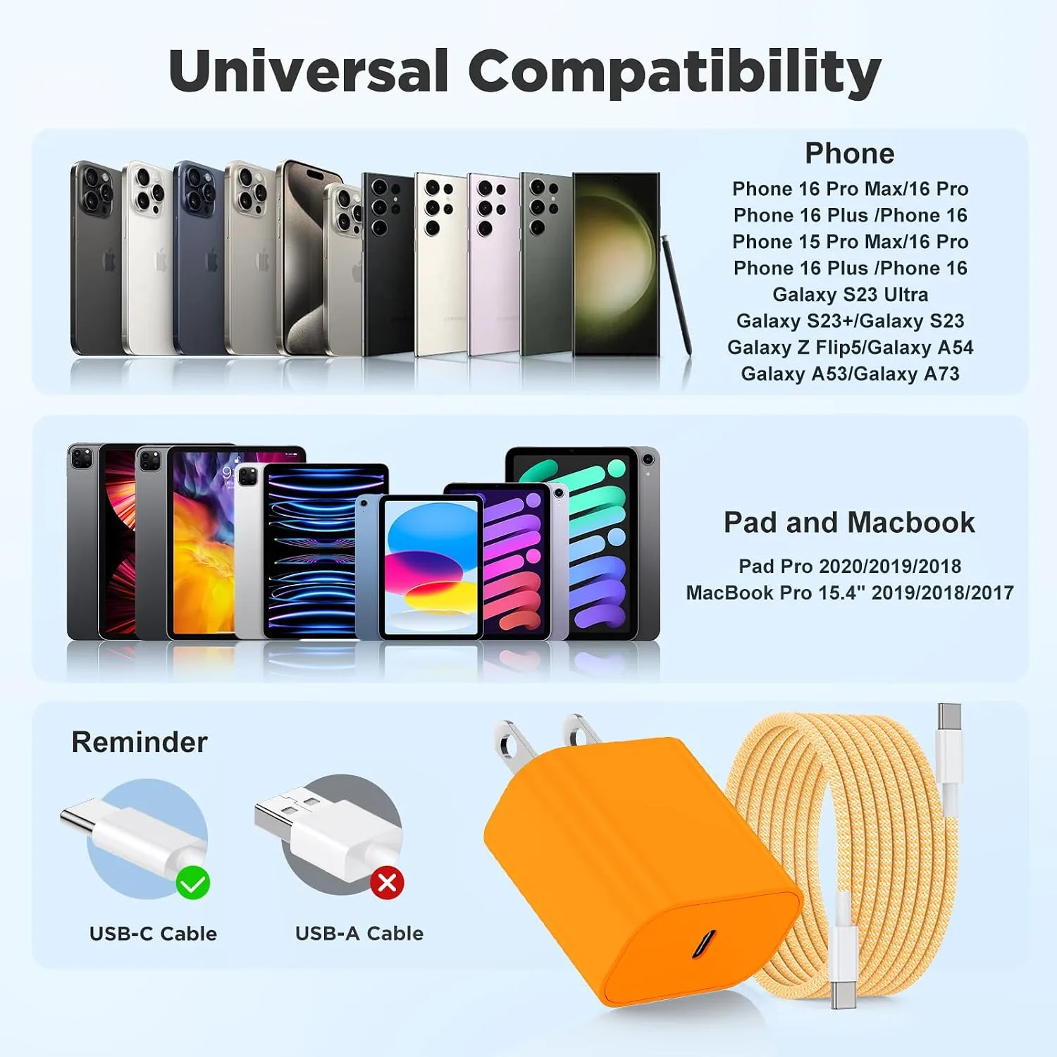 20W USB C Fast Charging for iPhone 17 Air/16/15 Pro Max,3Pack Colorful Mixed Charger Block with Braided Long USB C to C Cables (6/6/10ft) Compatible with iPhone16/15 Pro/15 Plus/iPad Pro