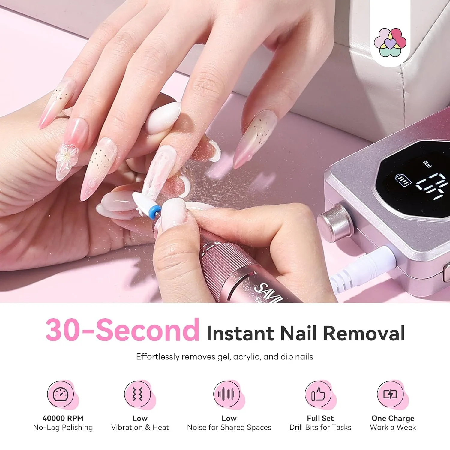 SAVILAND Fast Removal Nail Drill 40000RPM Electric Nail Machine for Acylic