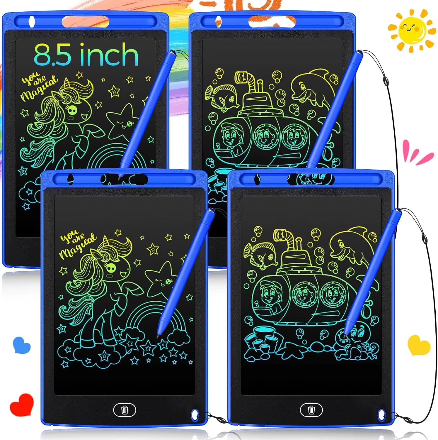 Zonon 4 Pcs LCD Writing Tablet for Kid, Light Blue, Light Red, White, Black