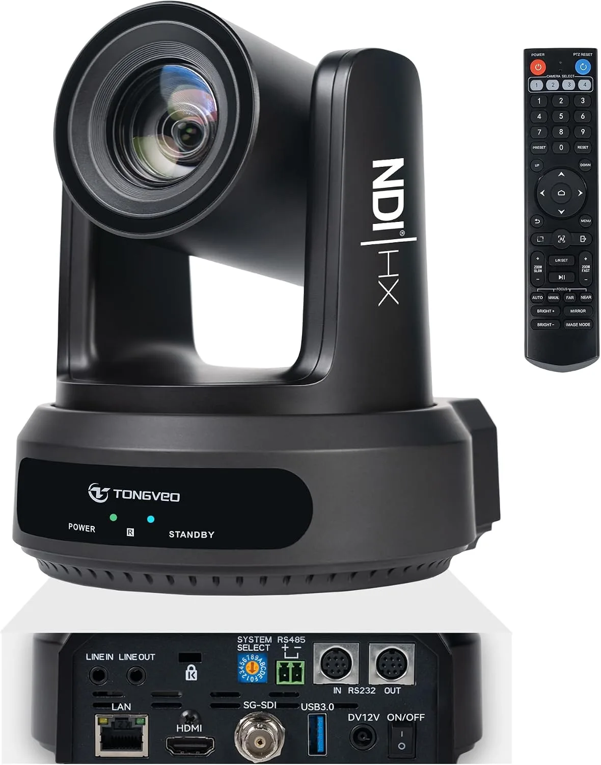 TONGVEO NDI AI Auto-Tracking IP PTZ Camera SDI/HDMI/USB3.0/LAN PoE 30X Optical + 8X Digital Zoom 1080P 60fps for Live Streaming Church Services Education Video Conference with OBS vMix and More