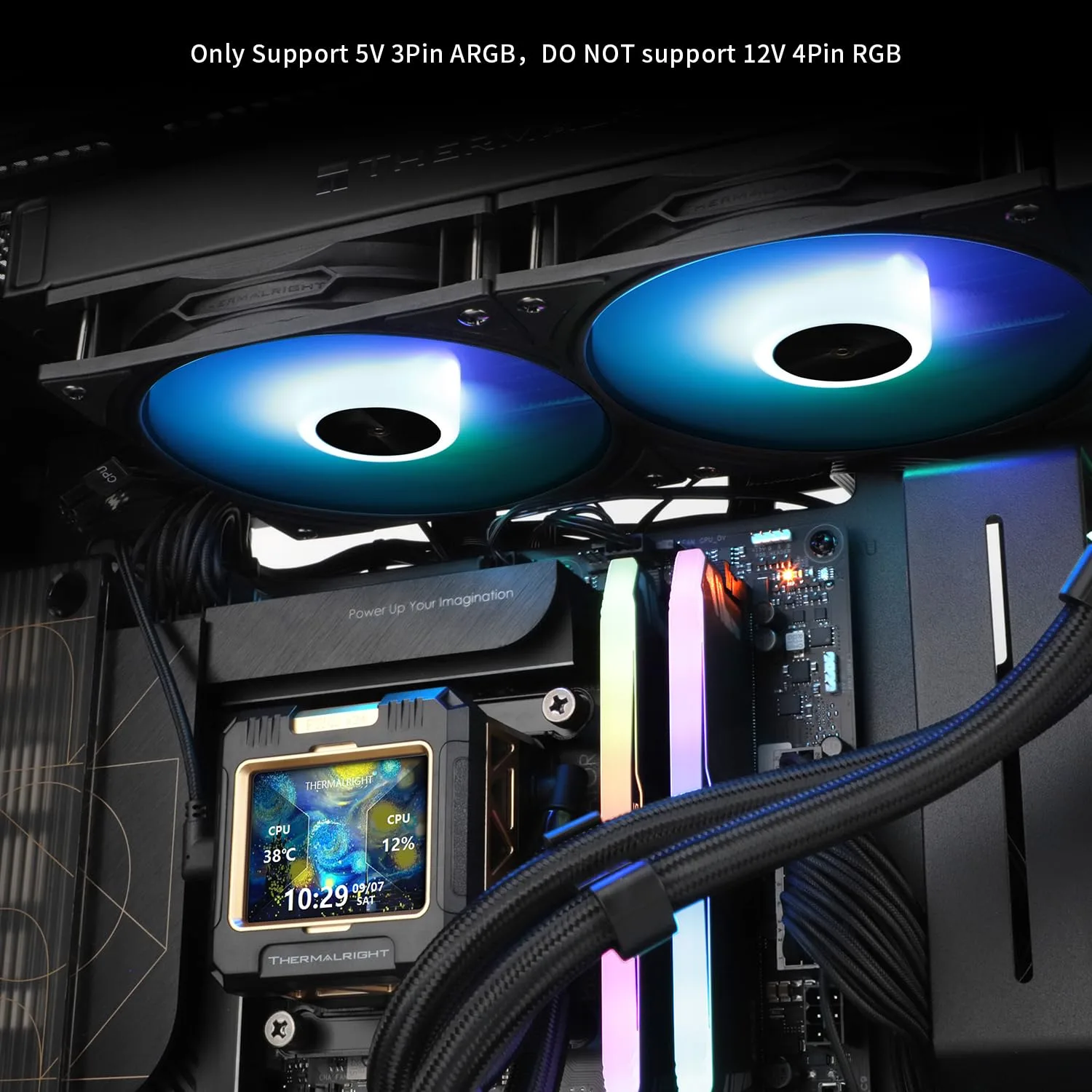 Thermalrlght FW 240 Black ARGB CPU AIO Cooler,PC 240 Specification Water Cooling System,IPS LCD Screen with 320 * 240 Resolution,for AM5