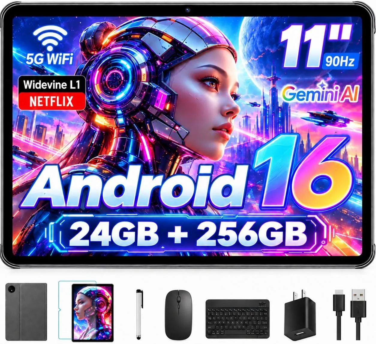 Android 16 Tablet 11 Inch with Gemini AI, T7250 Octa-Core 24GB RAM