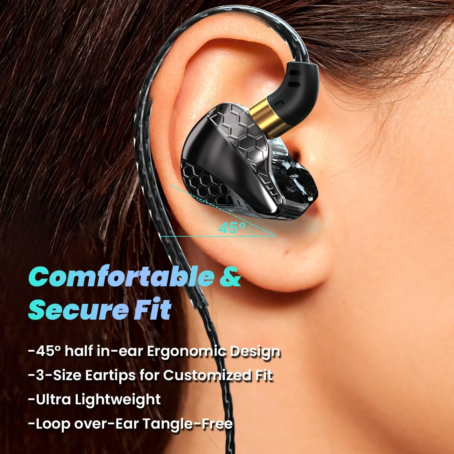 3.5mm Fixed Cable IEM, HiFi Wired Earbuds with Mic, Gaming Earbuds,Black