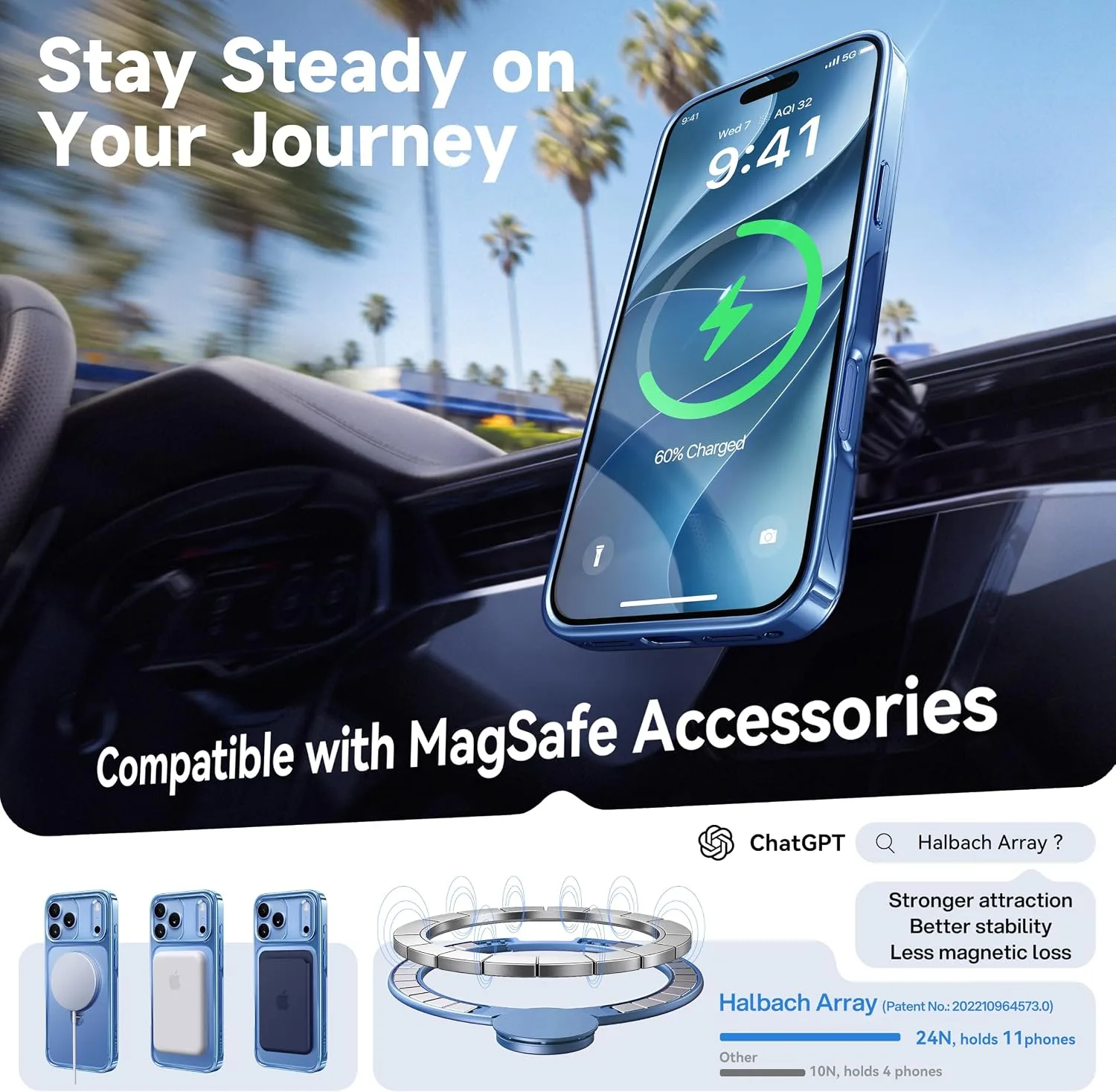CASEKOO Glacier Blue for iPhone 18 Pro Max Case, 360 Spin Magnetic Stand