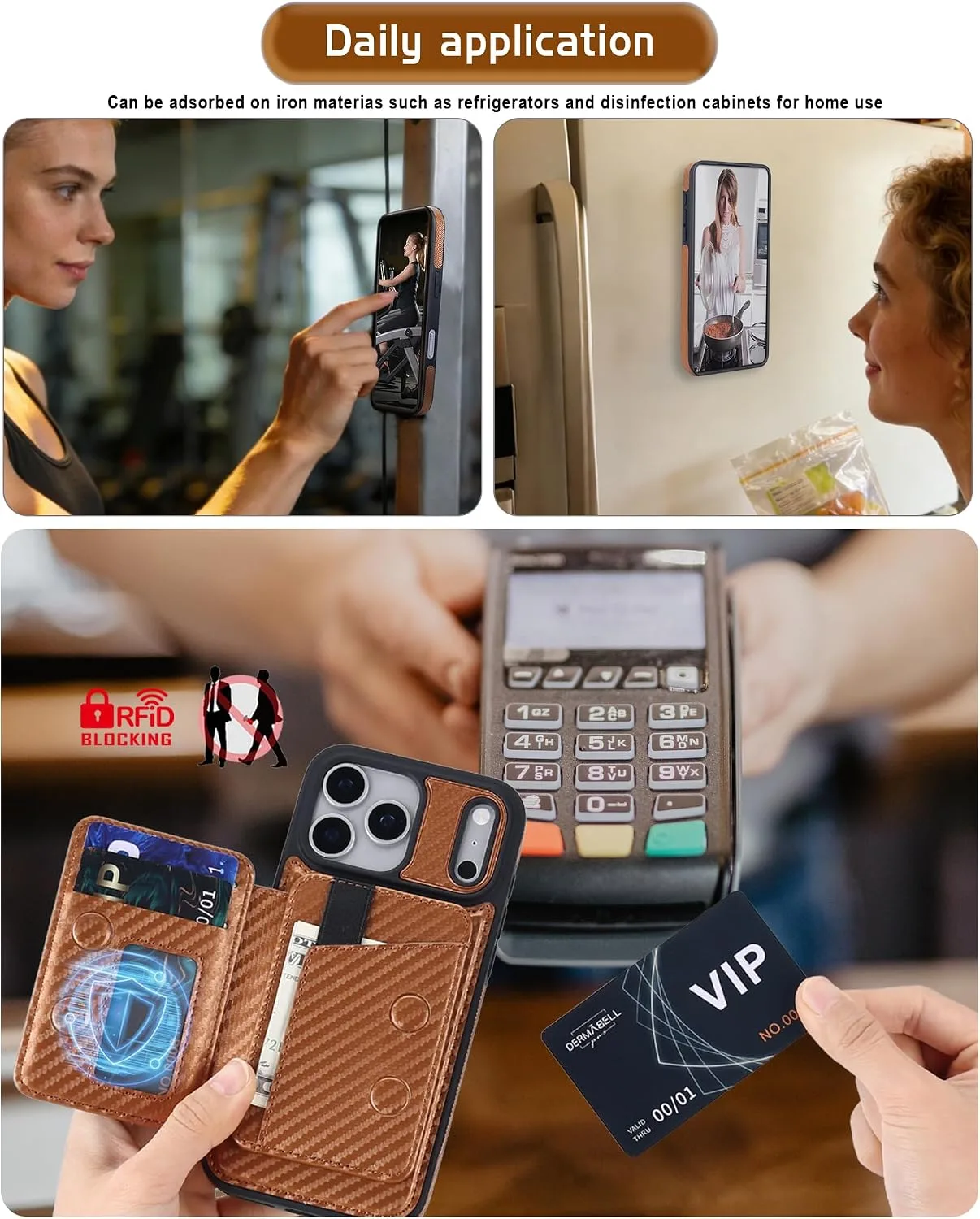 Magnetic Detachable Wallet Case for iPhone 18/17 Pro Max with Kickstand,2-in-1 MagSafe Compatible RFID Blocking Card Holder,Slim PU Leather Cover Vintage Carbon Coffee