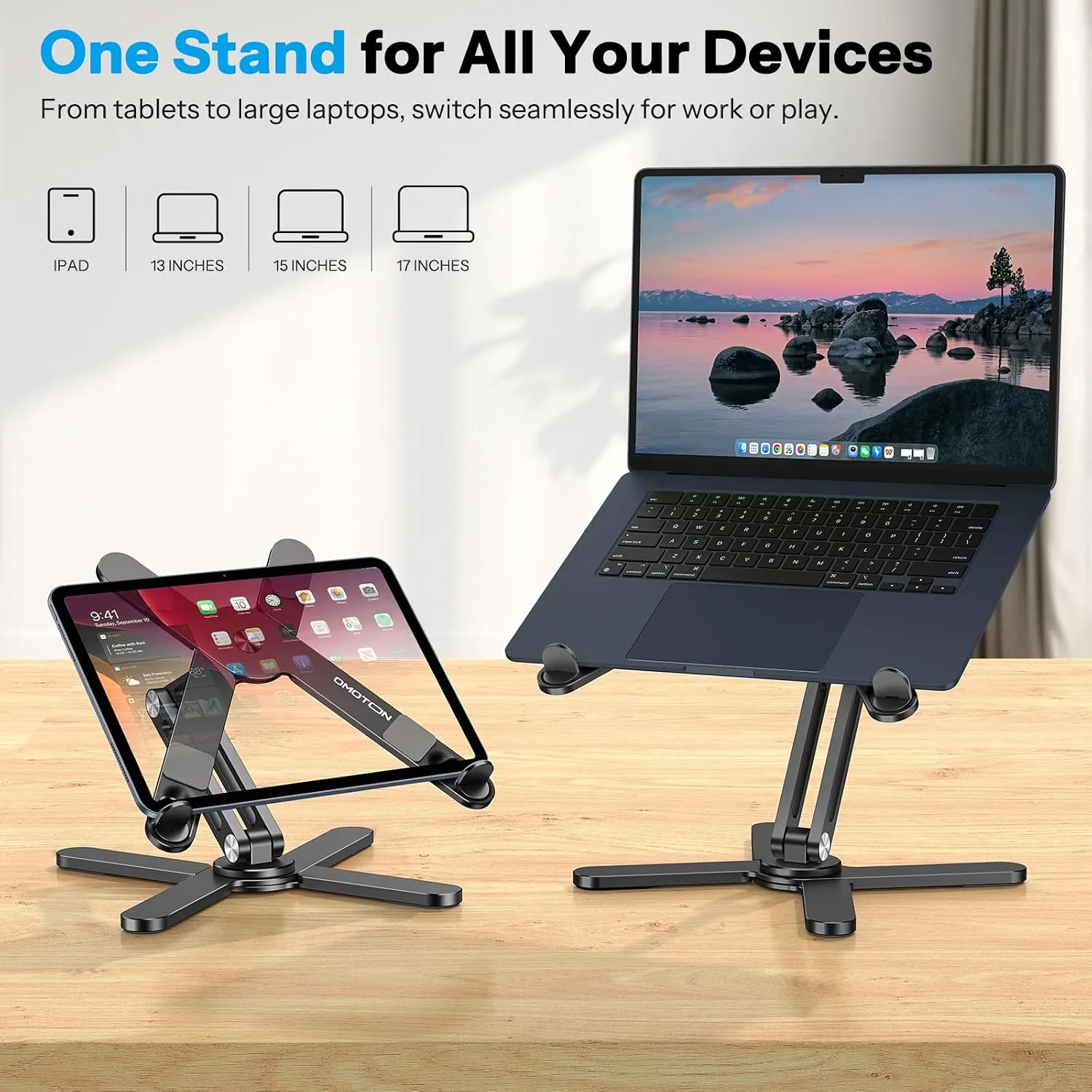 OMOTON LA10 360° Rotating Laptop Stand Riser Foldable for Desk, Black