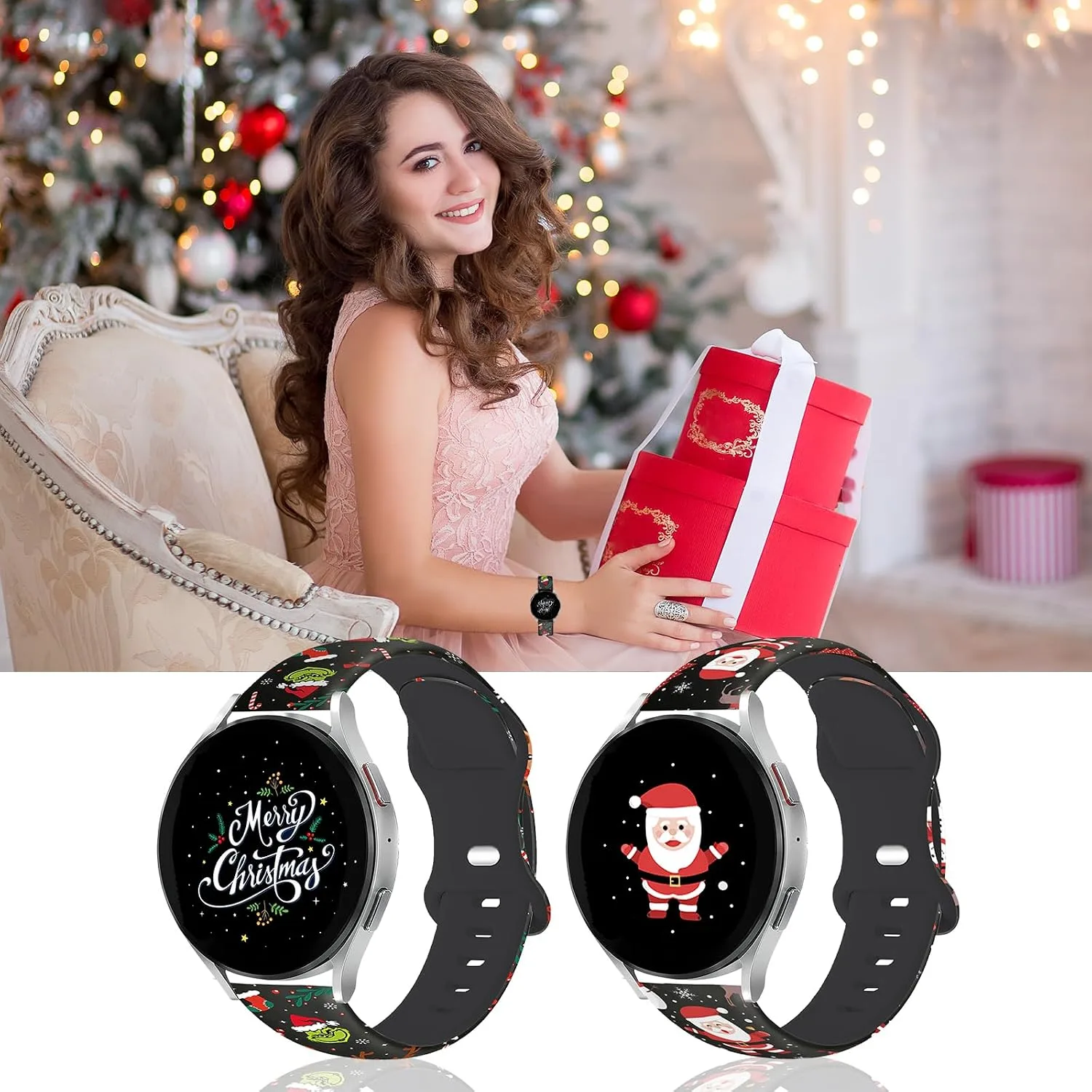 Christmas Halloween Bands Compatible with Samsung Galaxy Watch 7 Band 6 5 4 Active 2 FE 40mm 44mm/Watch 6/4 Classic/5 Pro/3, 20mm Holiday Replacement Strap Band for Samsung Watch Bands Women