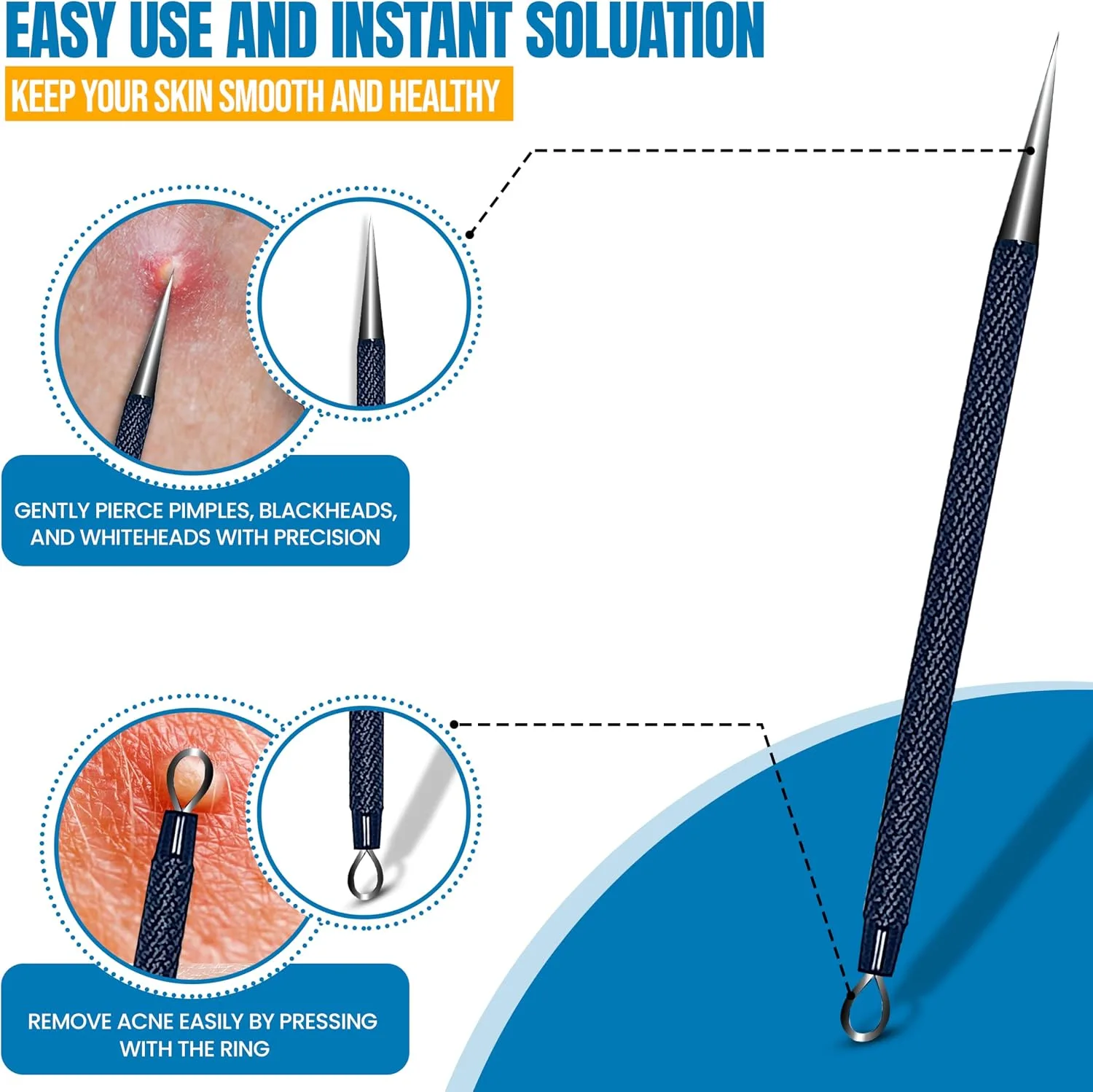 2Pcs Stainless Steel Pimple Extractor Acne Tool Surgical Blackhead Remover