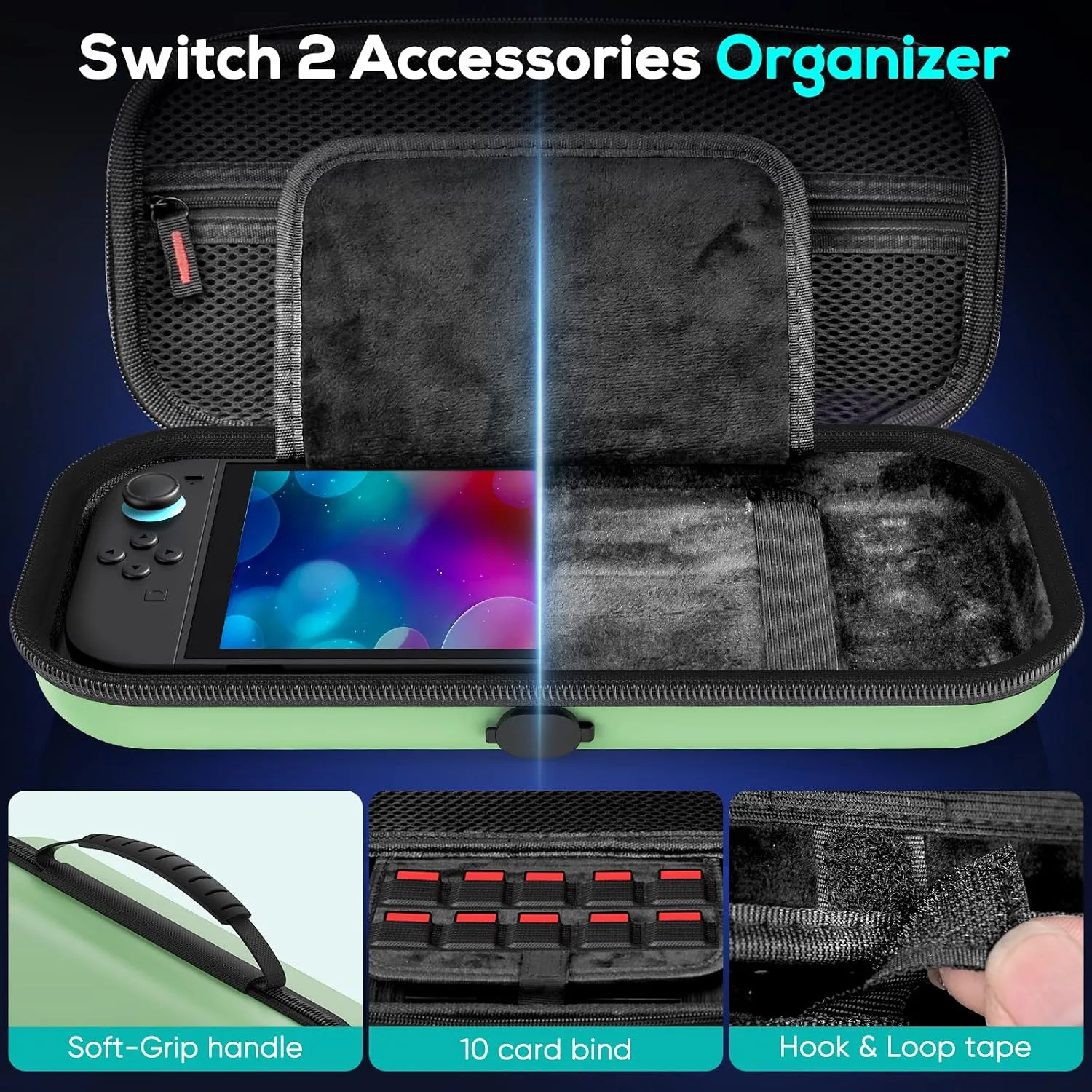 Auarte [Charge Inside Carrying Case for Switch 2 Console (2025)/OLED-Green
