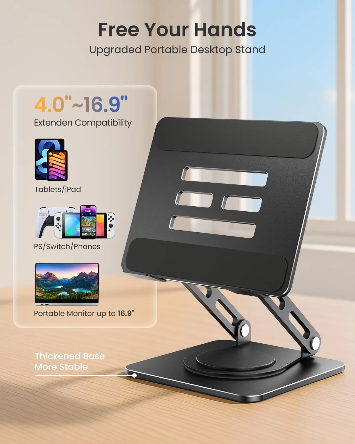 LOXP Adjustable Tablet Stand, 360 Rotating iPad Stand with Heavy-Duty Base