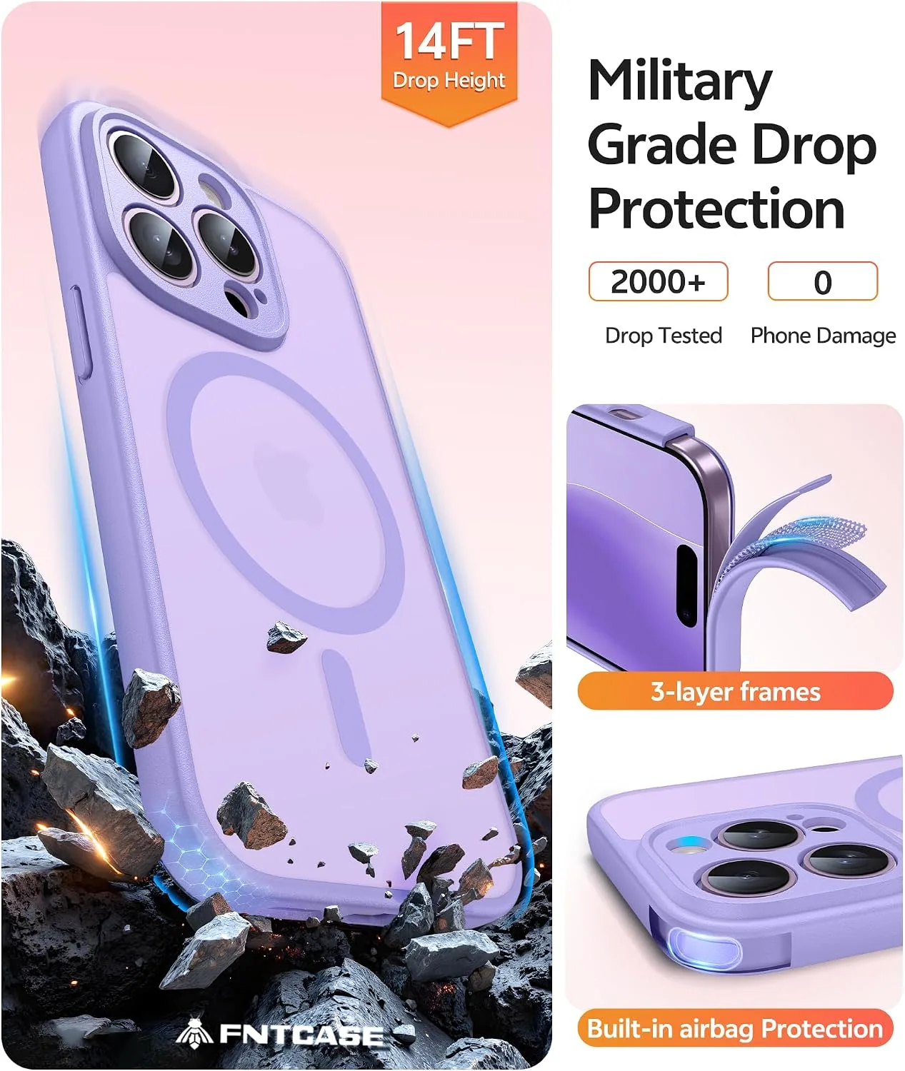 FNTCASE for iPhone 14 Pro Max Case, Fit for Magsafe, Light Purple