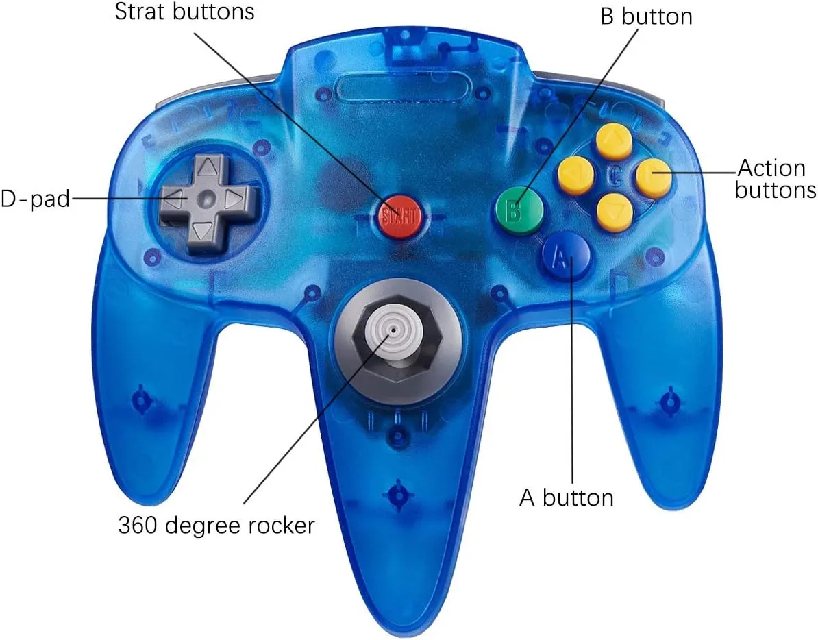 ZeroStory Classic N64 Controller, Wired N64 Controller Upgraded Joystick for N64 Video Game Console (Transparent Red and Transparent Blue)