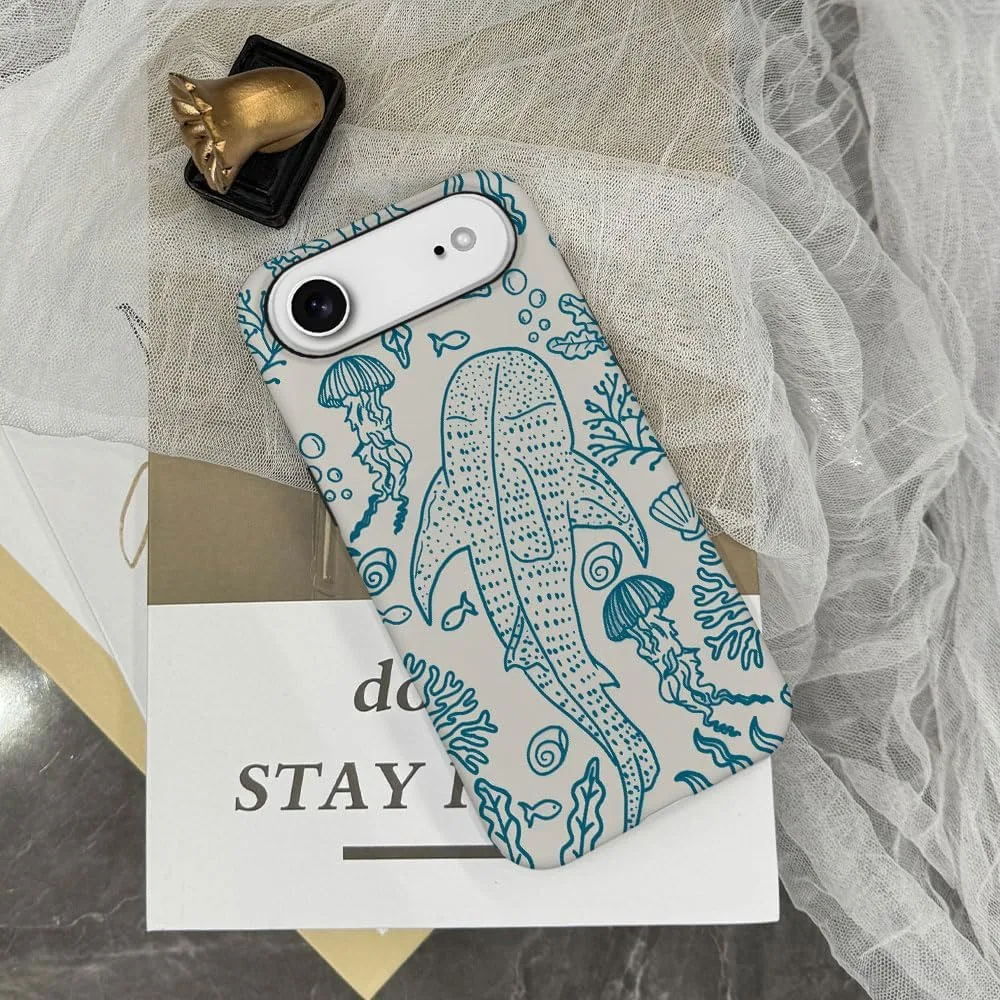 Case Compatible with iPhone 17 Air,Fall Prevention Hybrid 2-Layer Hard Shell Phone Cover for Girls Boys,Oceans Whales Sharks