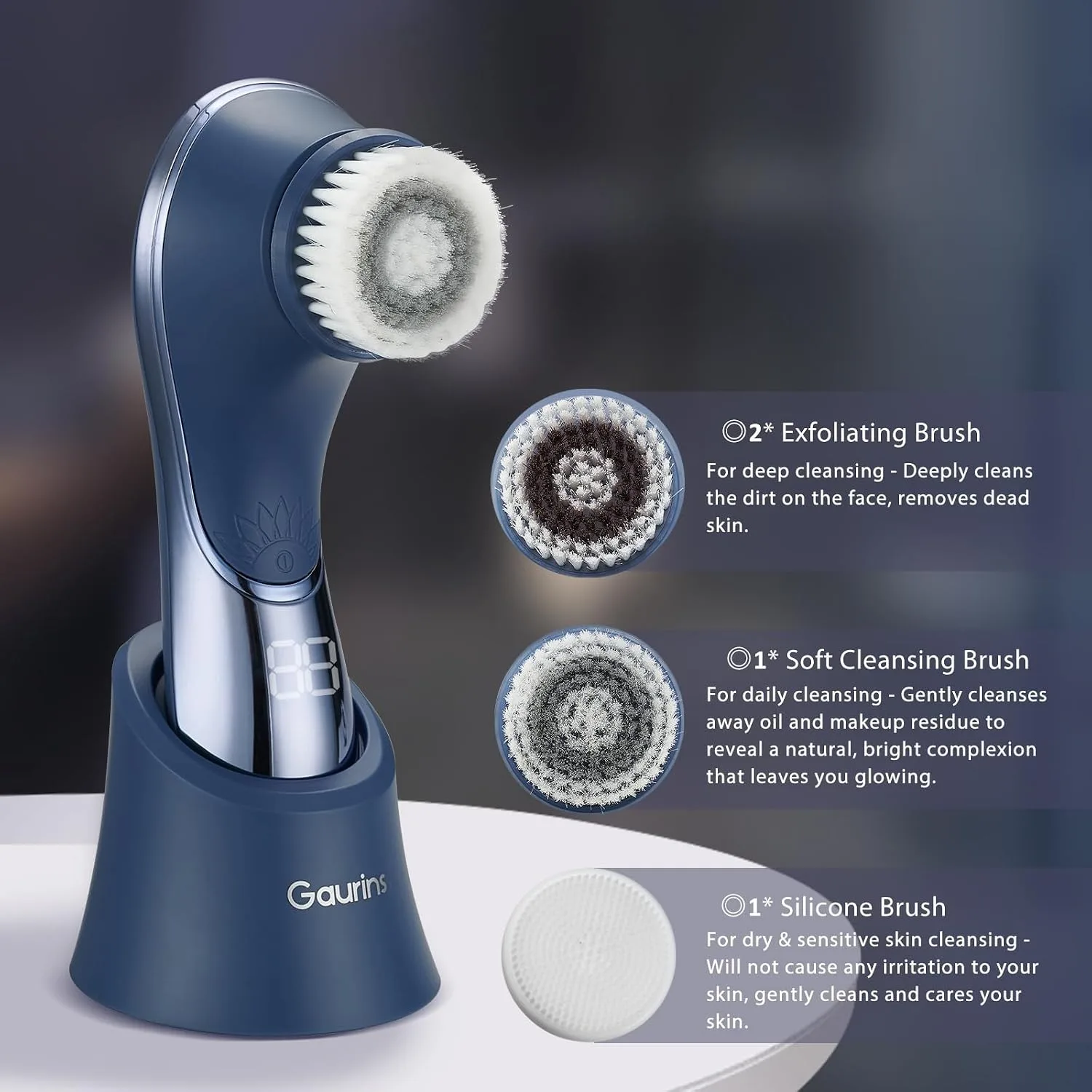 Facial Cleansing Brush, Rechargeable Electric Face Scrubber, 2-Speed Modes