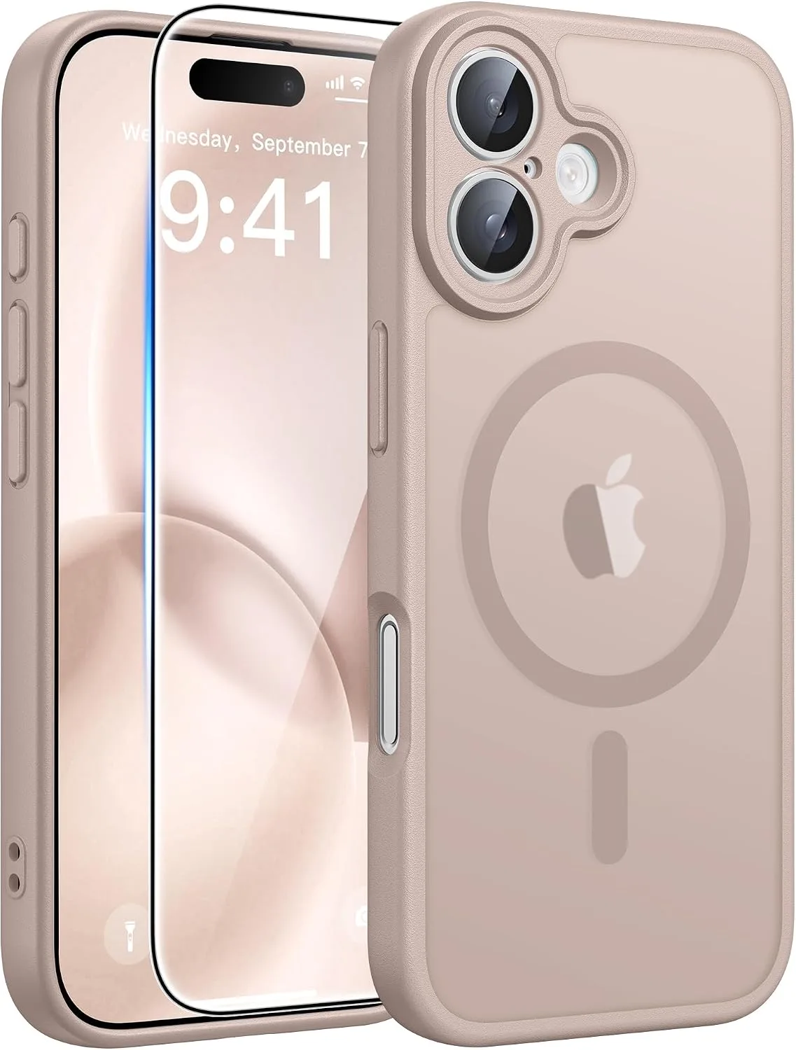 Carcasa para iPhone 16 Fntcase con protector de pantalla y MagSafe color dorado desierto