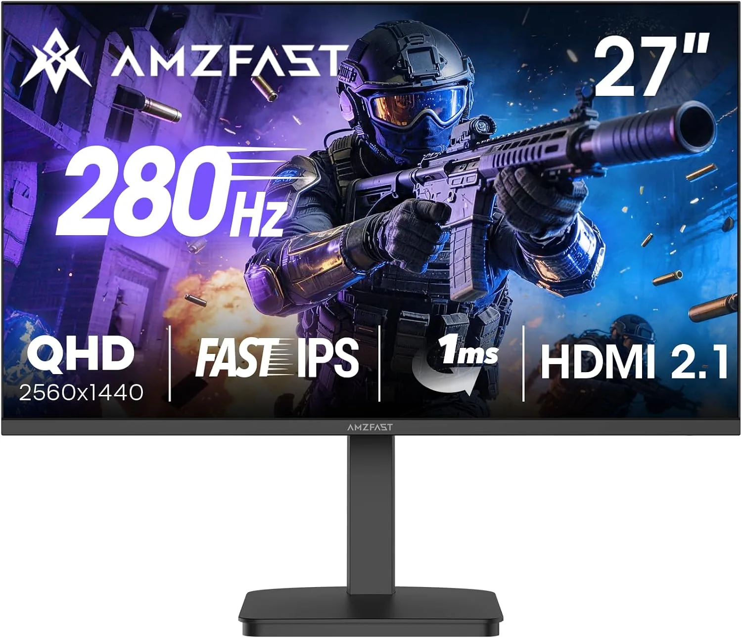Amzfast 27 Inch Gaming Monitor 280Hz WQHD (2560x 1440) Height Adjustable