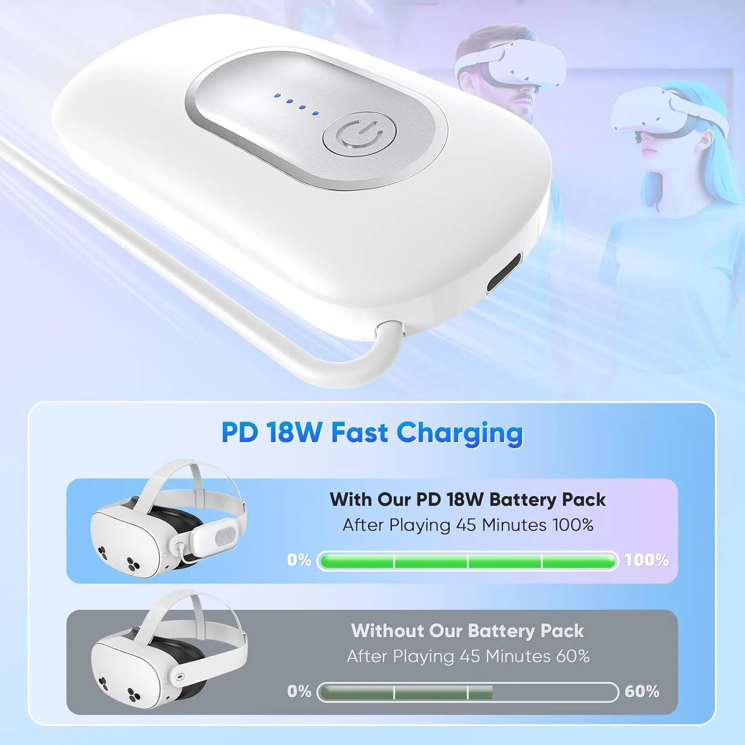 YUANHOT Battery Pack for Meta Quest 3/3S/2, 2 Pack 20000mWh VR Power Bank