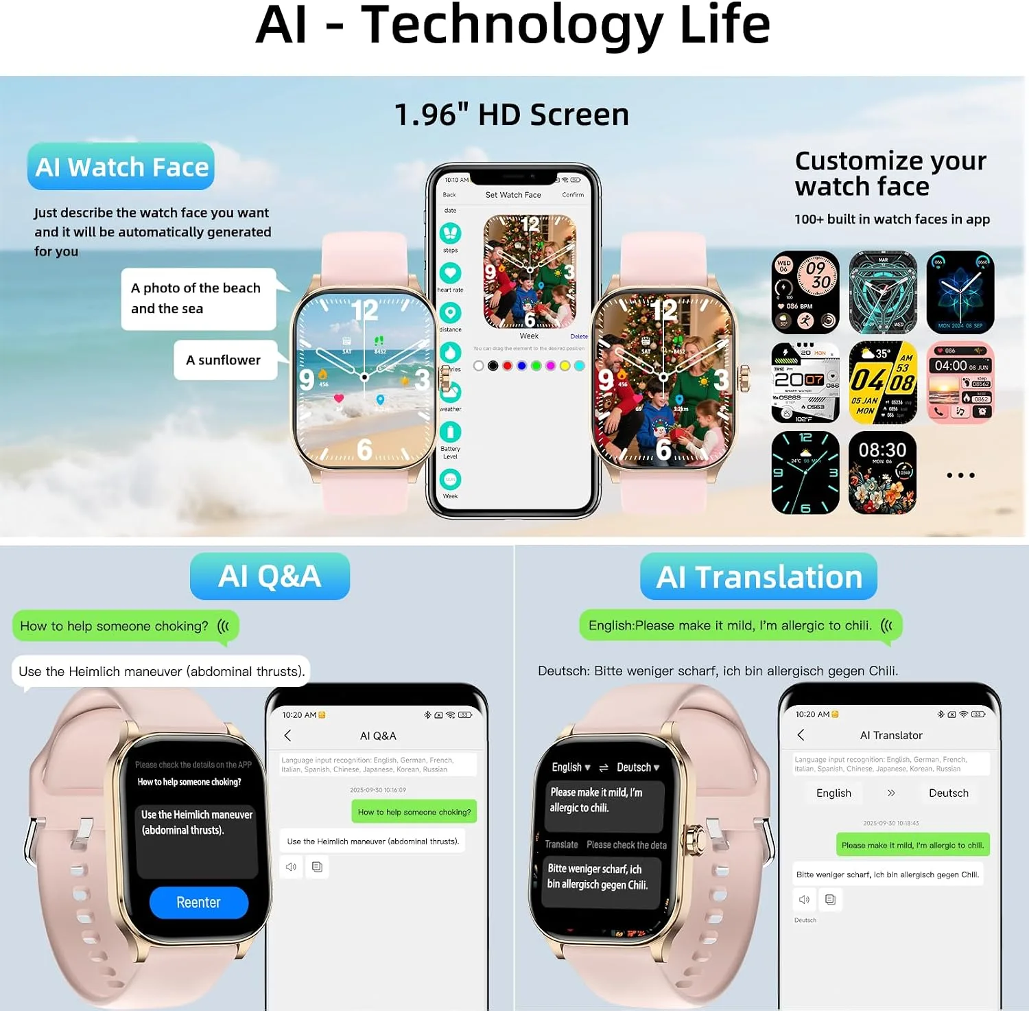 Smart Watch, GPS & Free Maps, 1.96" HD Screen, AI, Bluetooth Call & Text